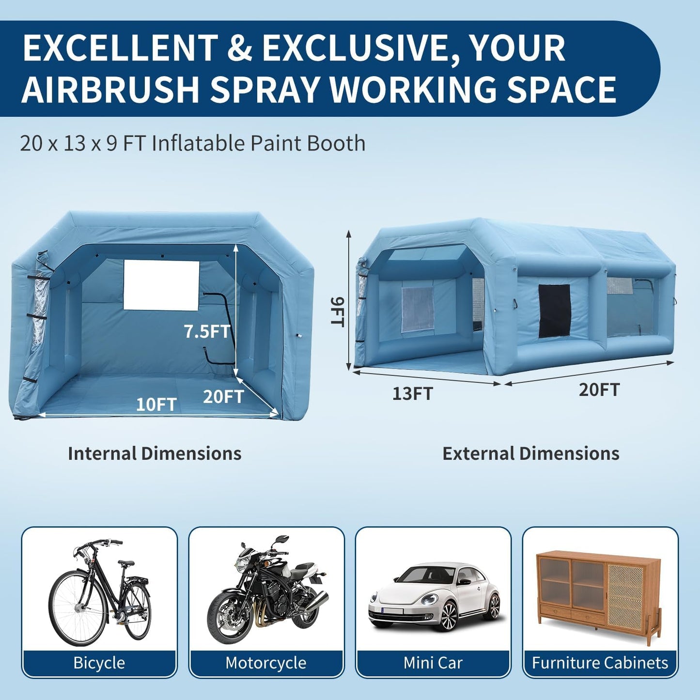 20x14x10 FT Inflatable Paint Booth, Portable Spray Booth Tent with 1100W Blower, 3-Layer Filtration System, Foldable DIY Workstation for Car, Motorcycle, Furniture & Parts Painting, Blue