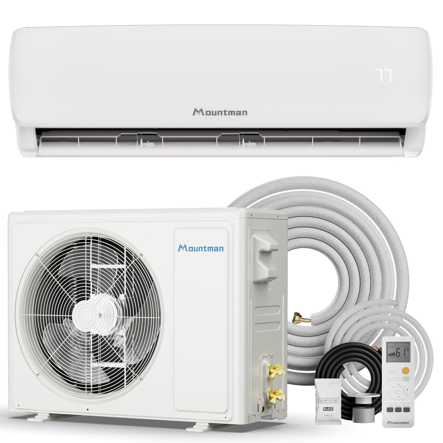 Mountman 12000BTU Mini Split AC/Heating System, 115V 19 SEER2 Energy Efficient Mini Split Air Conditioner with Heat Pump, Cools Up to 750sq.ft, Ductless Inverter AC Unit with Pre-Charged Condenser