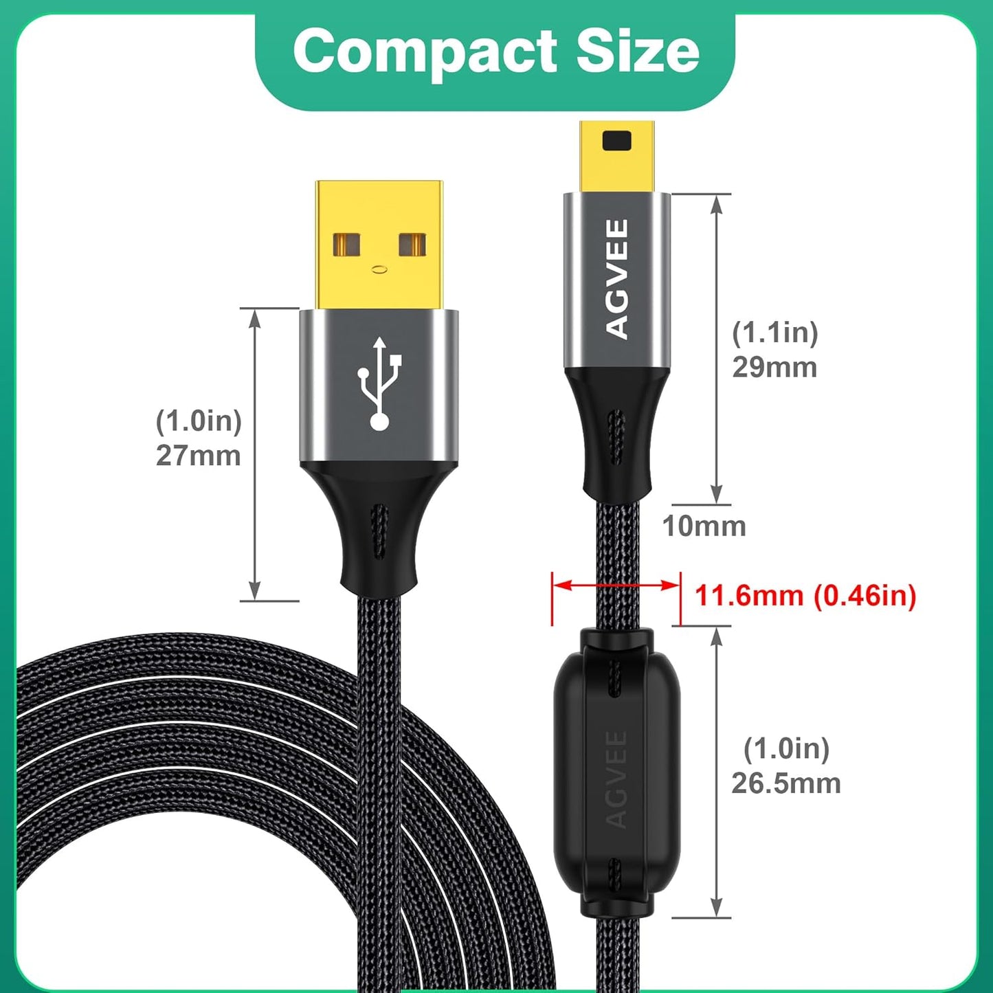 2 Pack 3.3ft IFC-400PCU T1i T7i, AGVEE Camera USB Data File Transfer AV Out Digital Cable Cord with Magnetic Ring