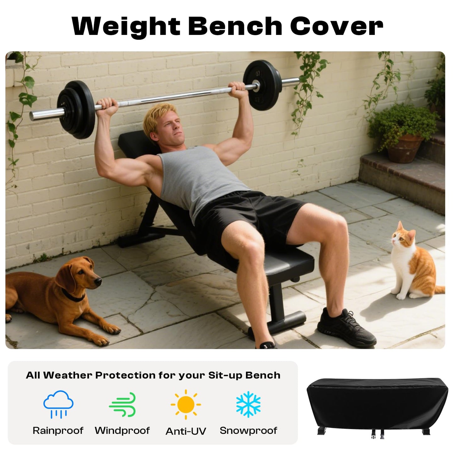 Weight Bench Cover, Heavy Duty 420D Oxford Exercise Workout Bench Cover Waterproof Outdoor，Home Gym All-weather Protective Covers Fit for Sit-up Board Flat Lifting Benches and Fitness Equipment Indoor