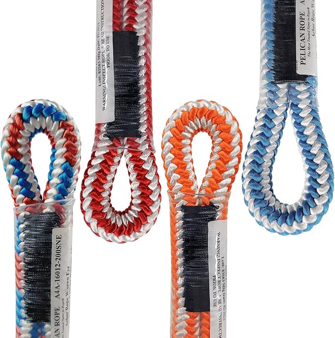 Pelican Rope 16-Strand 1/2 in (12.7 mm) Arborist-16™ Rope - 7000 lbs MBS - Static Climbing Rope - Rescue Operations - High Visibility - 200 ft - Sewn Eye - Blue/White - Made in The USA