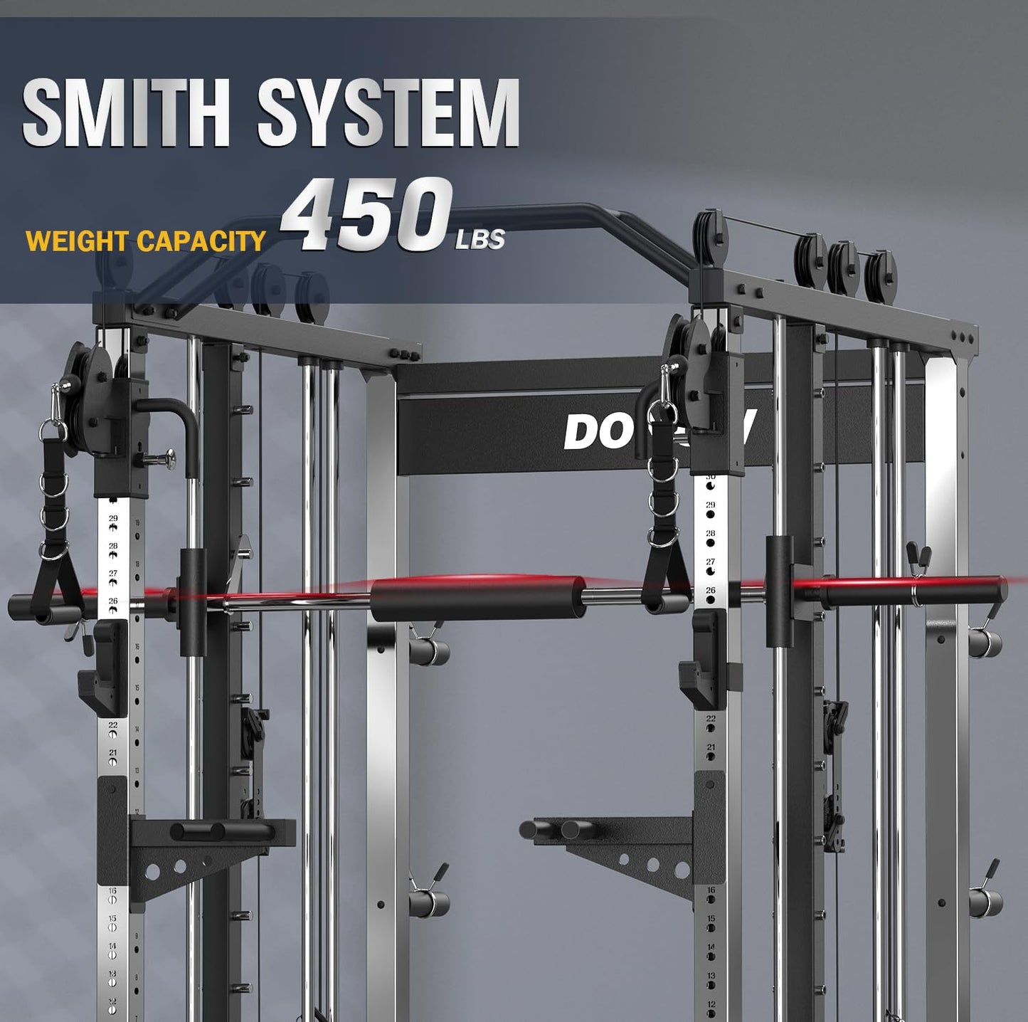 DONOW Smith Machine with Weight Stacks, Heavy Duty Home Gym System Power Cage Cable Crossover Machine Multi-Functional Trainer Ratio 1:1