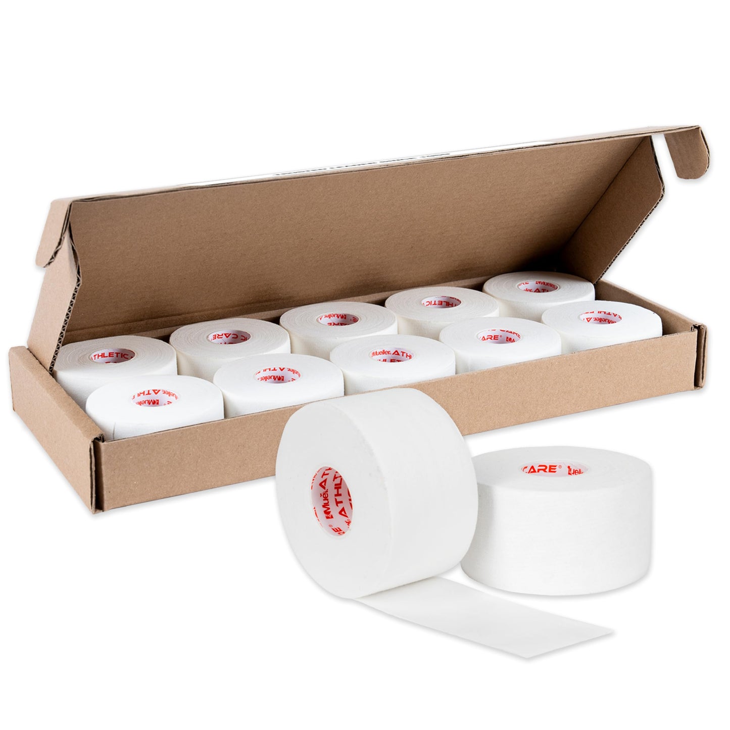 Mueller Sports Medicine Premium Athletic Tape, 10 Pack, White - Quality Hospital-Grade Athletic Tape, Easy to Tear for Fast & Effective Taping, 1.5" x 15 Yards Per Roll