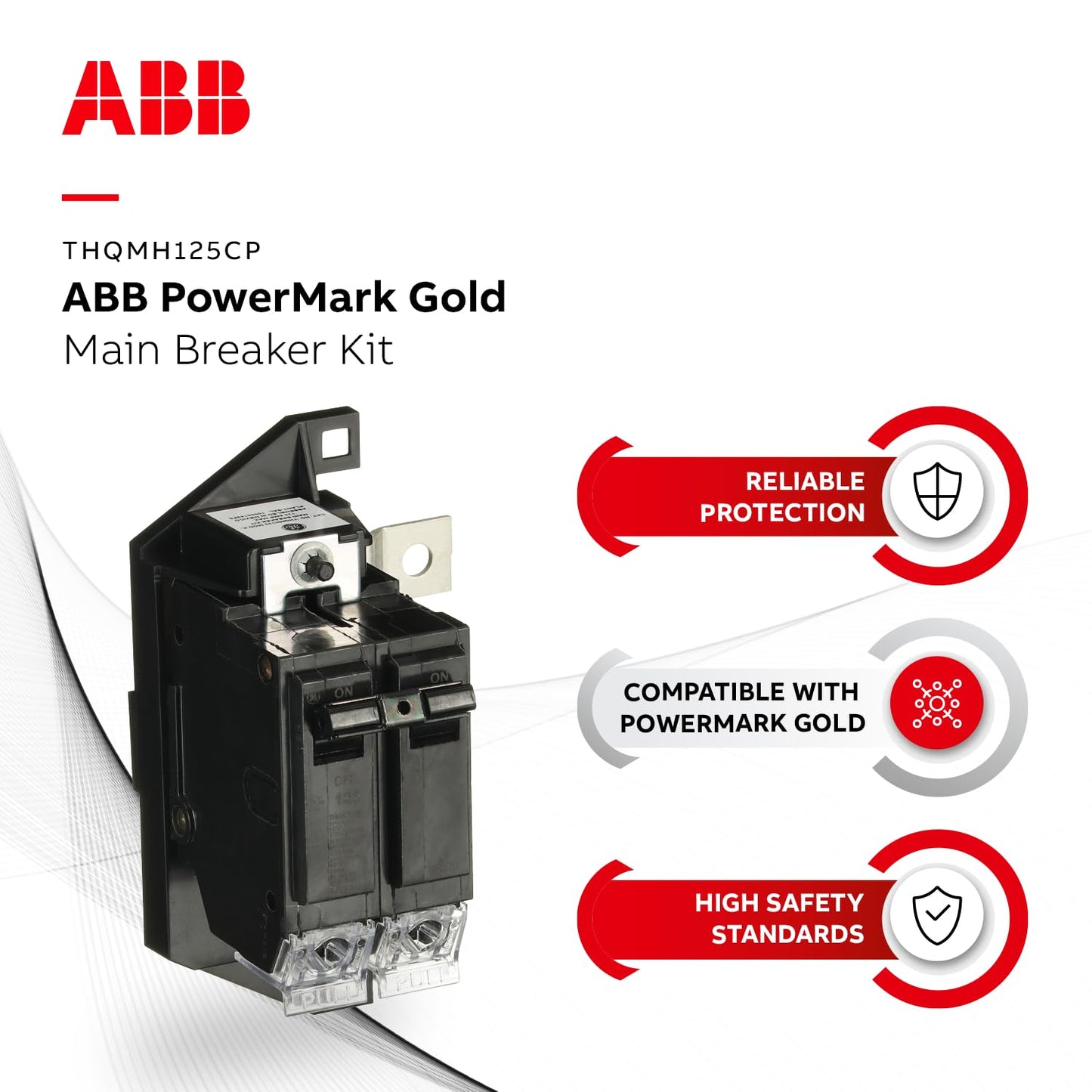 ABB THQMH125CP Master Main Breaker Kit 125 Amp • Type THHQL, 125 A, 2-Pole, 120/240 V • Main Circuit Breaker Kit • Use in Powermark Gold Load Center • 125 A Main Breaker