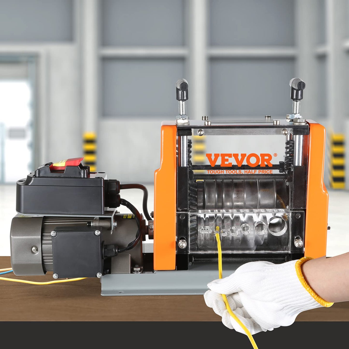 VEVOR Electric Wire Stripping Machine, 0.06''-0.98'' Automatic Wire Stripper Machine, 60 W, Wire Strip with Visible Stripping Depth Reference, 6 Round & 1 Flat Channels Electric Wire Stripper