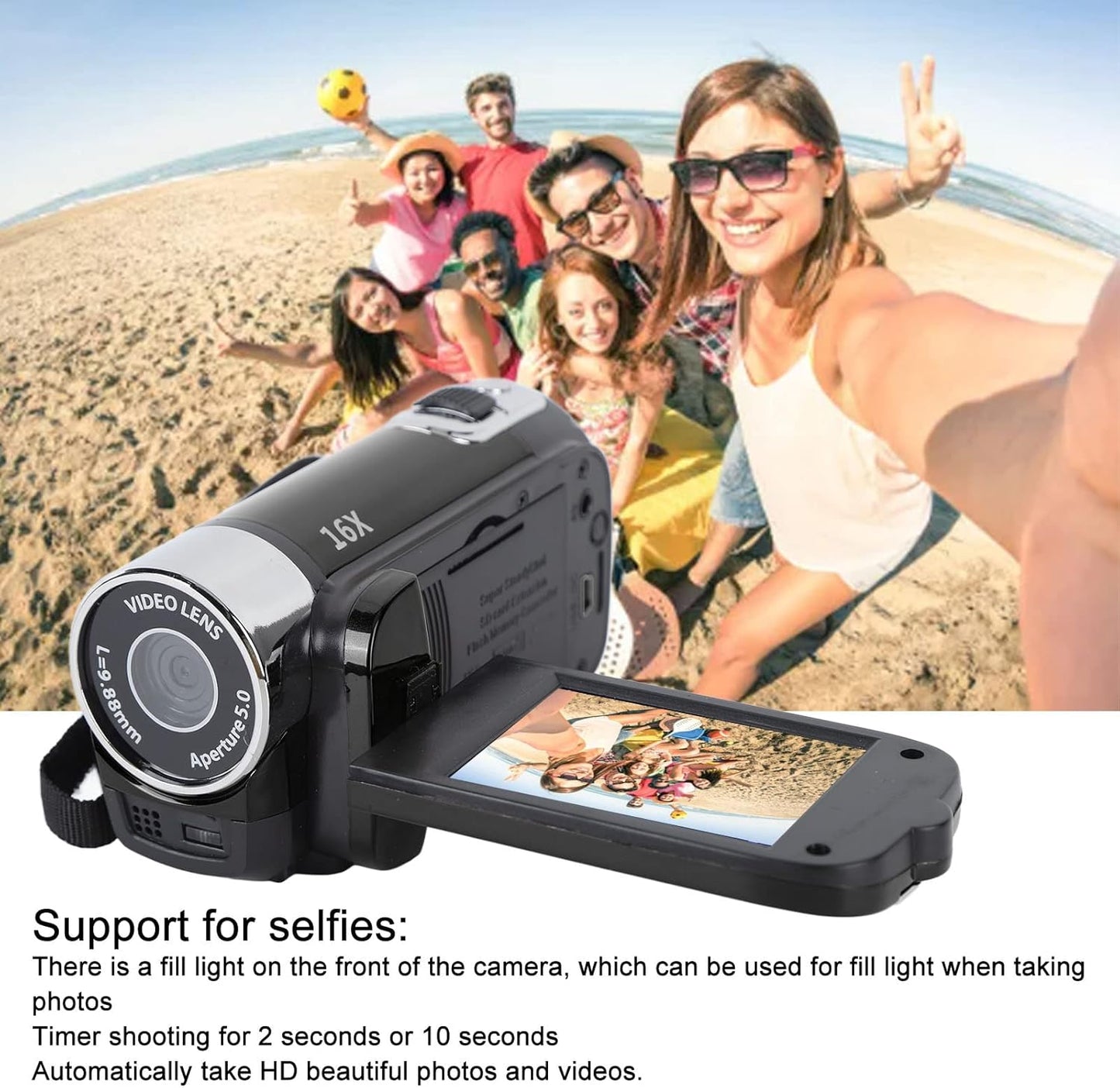 ciciglow 1080P 16MP 16x 2.7in Handheld Video Camcorder, Camera Digital Zoom Video Camera with TFT Rotatable Screen