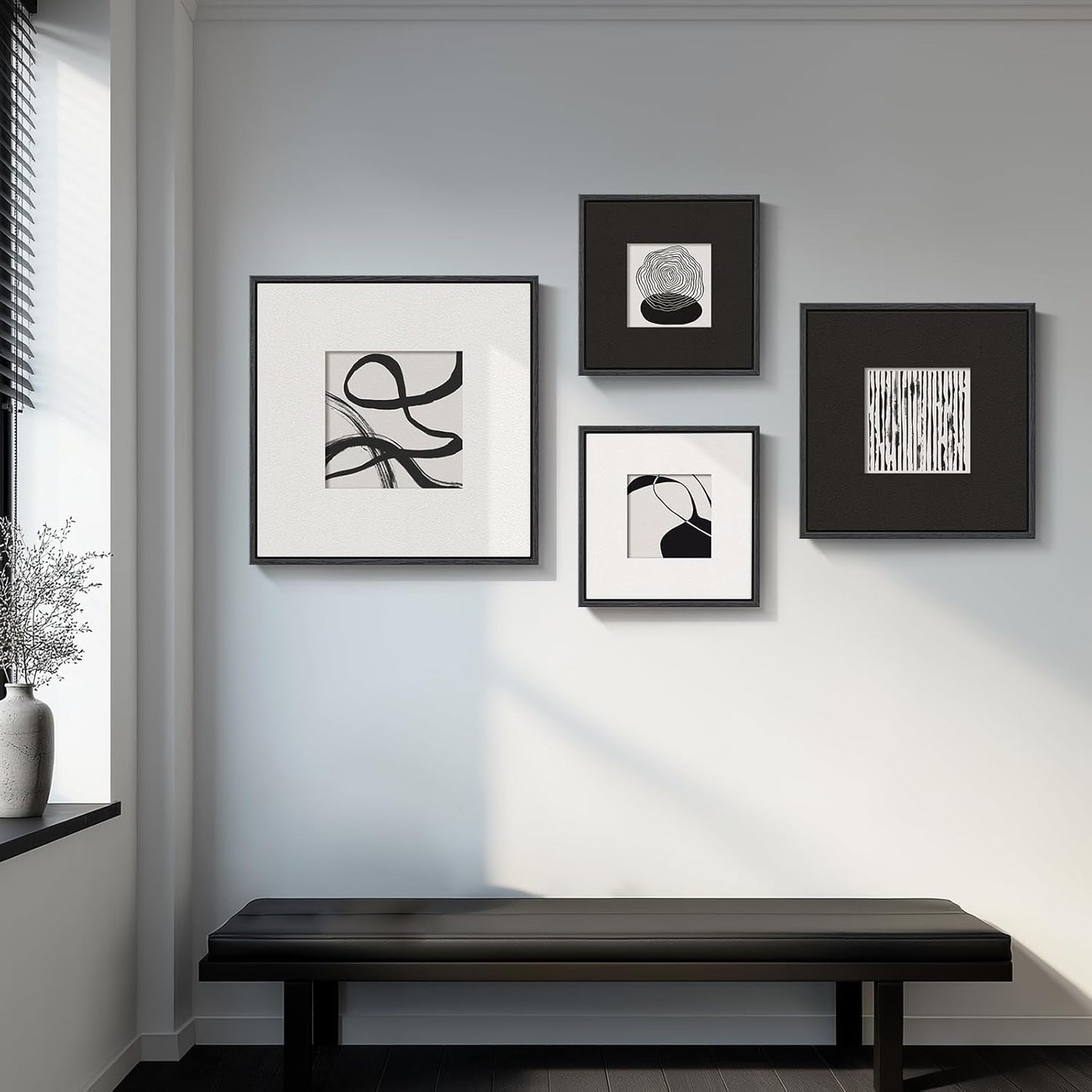 Skiennix 3D Textured Black and White Abstract Wall Art - 4 Piece Modern Paintings for Home Decor