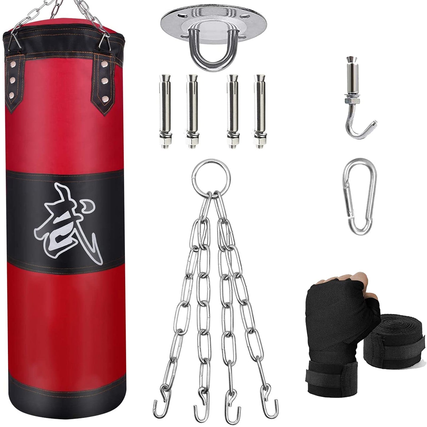 ZERUIDM Hanging Punching Bag Set Unfilled, Heavy Boxing Bag for Adults, Kickboxing Boxing Set with Hand Wraps, Punching Bag Hangers, for MMA Muay Thai Karate Taekwondo Training