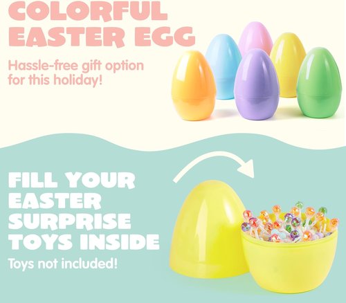 JOYIN Jumbo Easter Eggs - 10" Pastel Plastic Fillable Eggs for Treats, Party Favors & Decorations | 6 Pack