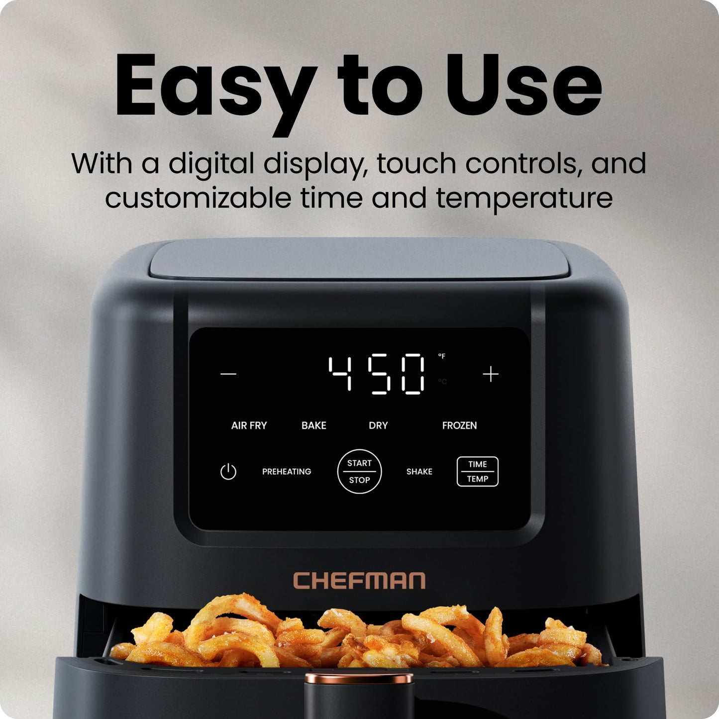 Chefman Air Fryer – 4-in-1 Slim 3.5 QT Airfryer, Air Fry, Bake, Dehydrate, Frozen, 450°F Max Temp for Extra Crispy Results in Minutes, Nonstick Ceramic Coating, Dishwasher-Safe Accessories - Black
