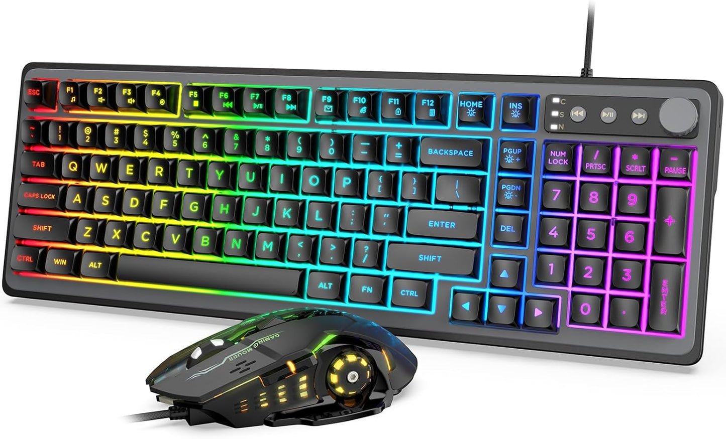 Trueque 14 26-Key Gaming Keyboard and Mouse Combo - RGB Backlit Lighting Effects, USB Wired Computer Keyboard