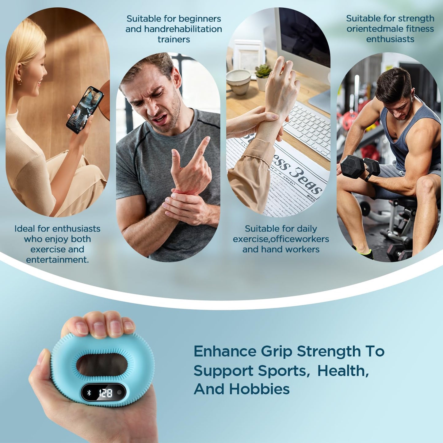 LVPIMAN Smart Grip Strength Trainer with LED Display & Interactive App Game, Hand Grip Strengthener for Men Women, Adjustable 50lb Resistance Hand Exerciser for Forearm Finger, Stress Relief & Fitness Gadget, Blue