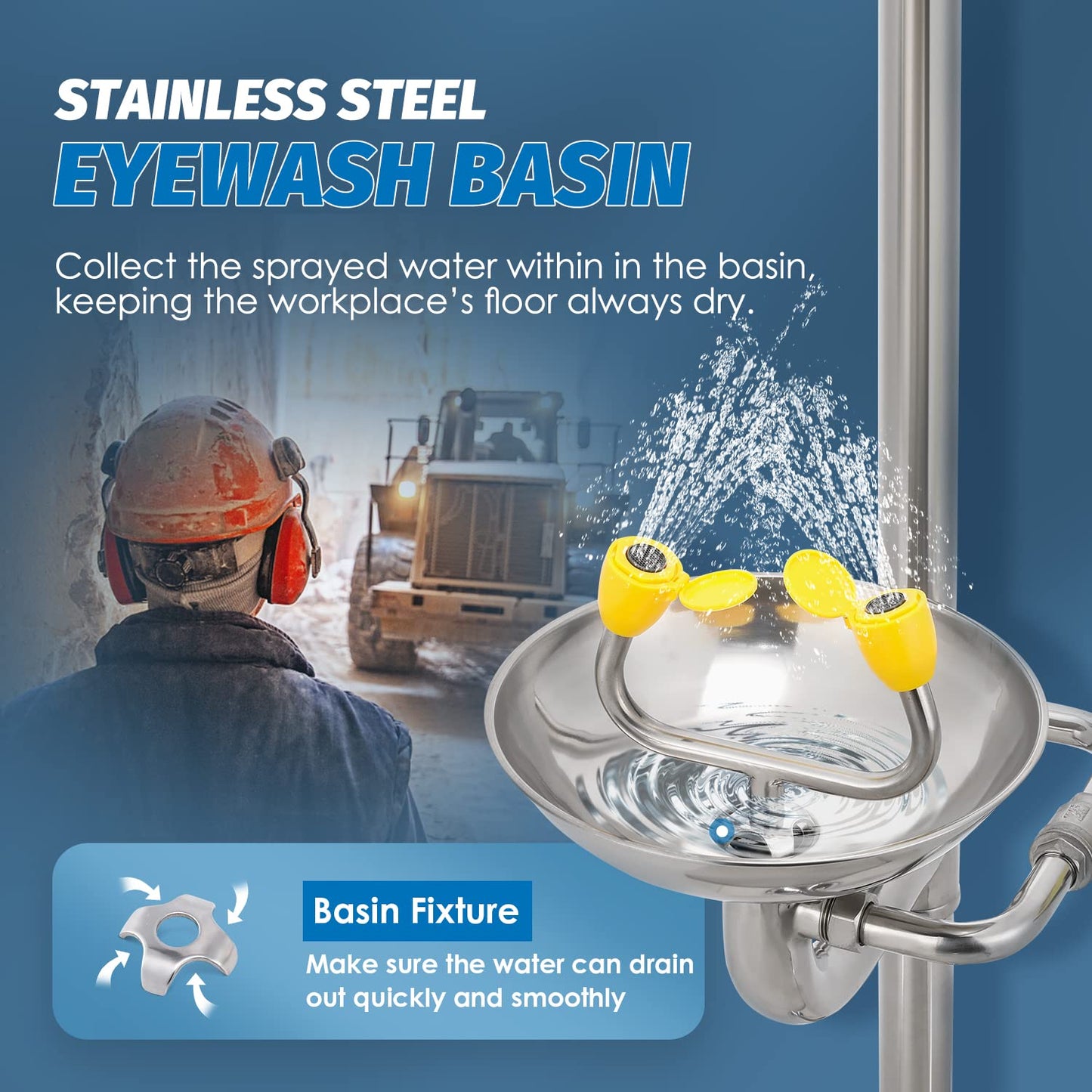 Combination Eye Wash Station and Shower, Emergency Shower Eyewash Station OSHA Approved, Stand Plumbing Eye Washing Unit for Industrial & Commercial & Lab Use, Stainless Steel, NPT Threads