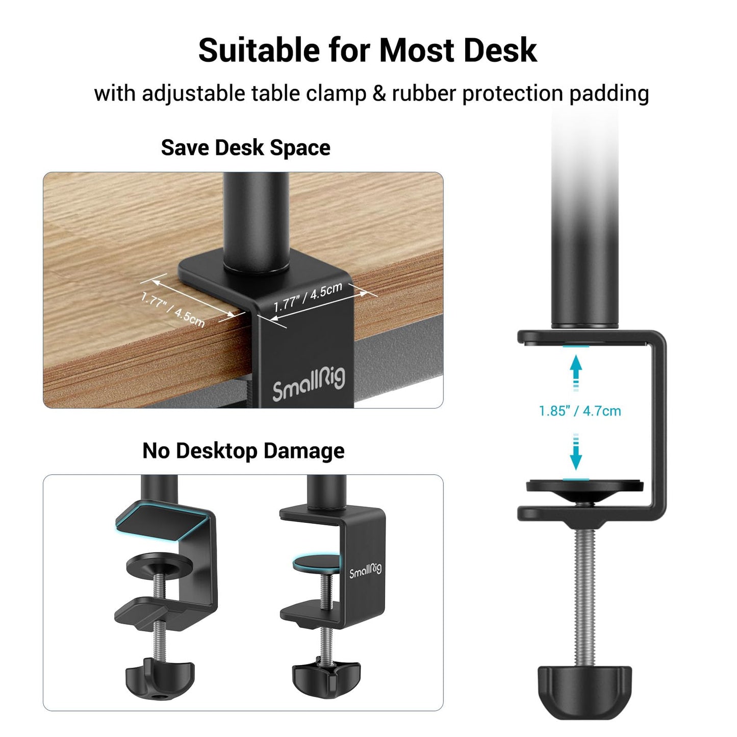 SmallRig Camera Desk Mount Table Stand, Adjustable Light Stand 15"-35", Tabletop C Clamp for DSLR Camera, Ring Light, Live Streaming, Photo Video Shooting