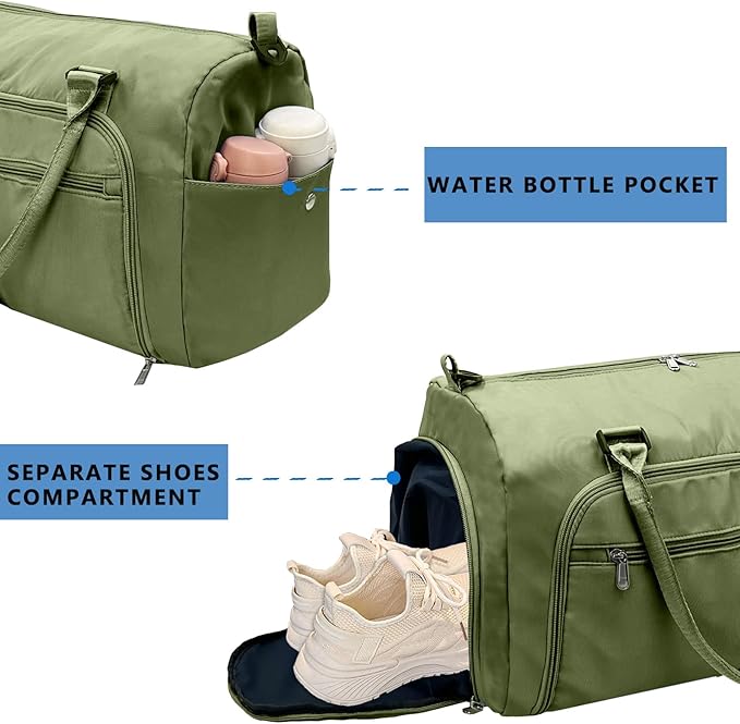 woogwin Gym Bag for Men & Women with Shoes & Wet Compartment Waterproof Duffle Bag for Travel Sports Workout Overnight Weekender(21",Army Green)