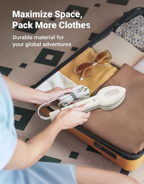 Jack & Rose Portable Press Iron Steamer - Dual Voltage 110-220V, 6+1 Fabric Settings, Travel-Friendly