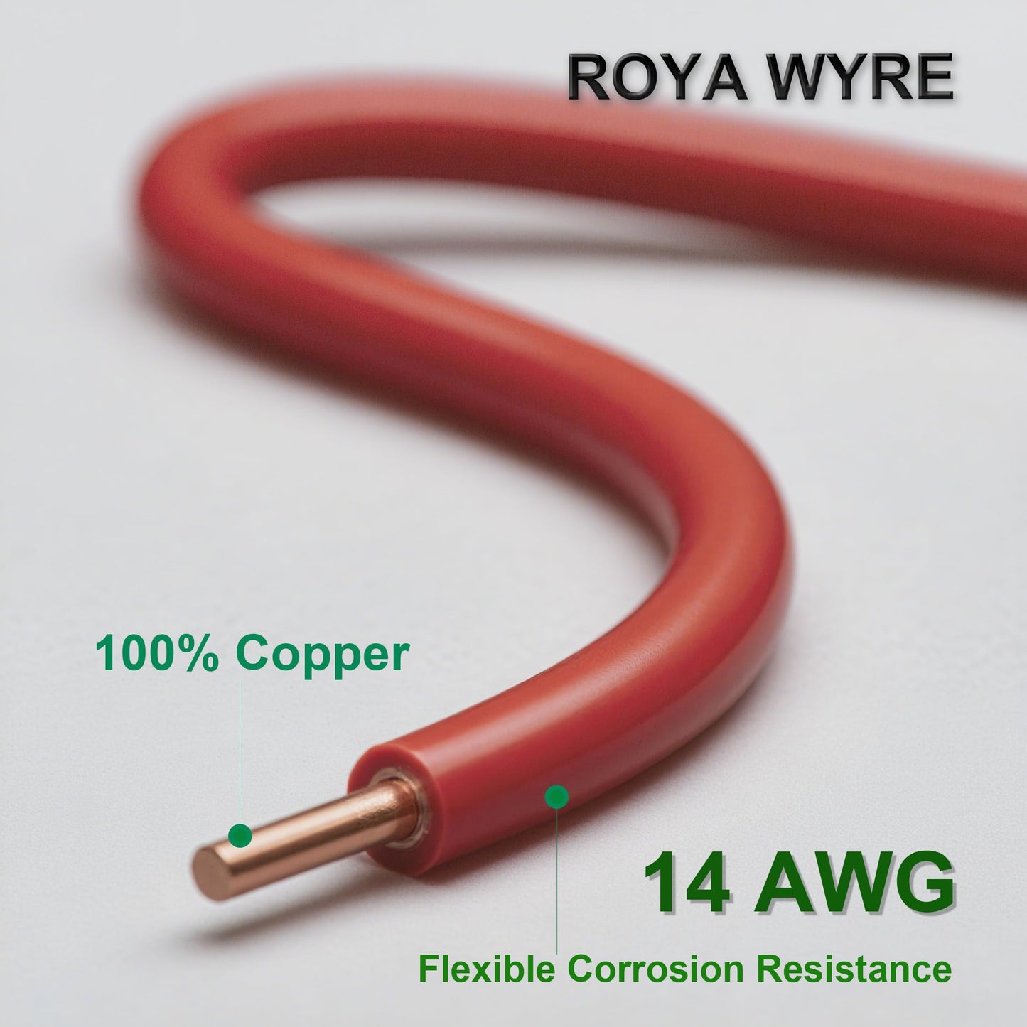 ROYA WYRE 14 AWG 100% Solid Copper Tracer Wire 1000ft, Red - Direct Burial Underground Locating Cable (30/600V) for Electrical Conduit, Gas & Water Lines