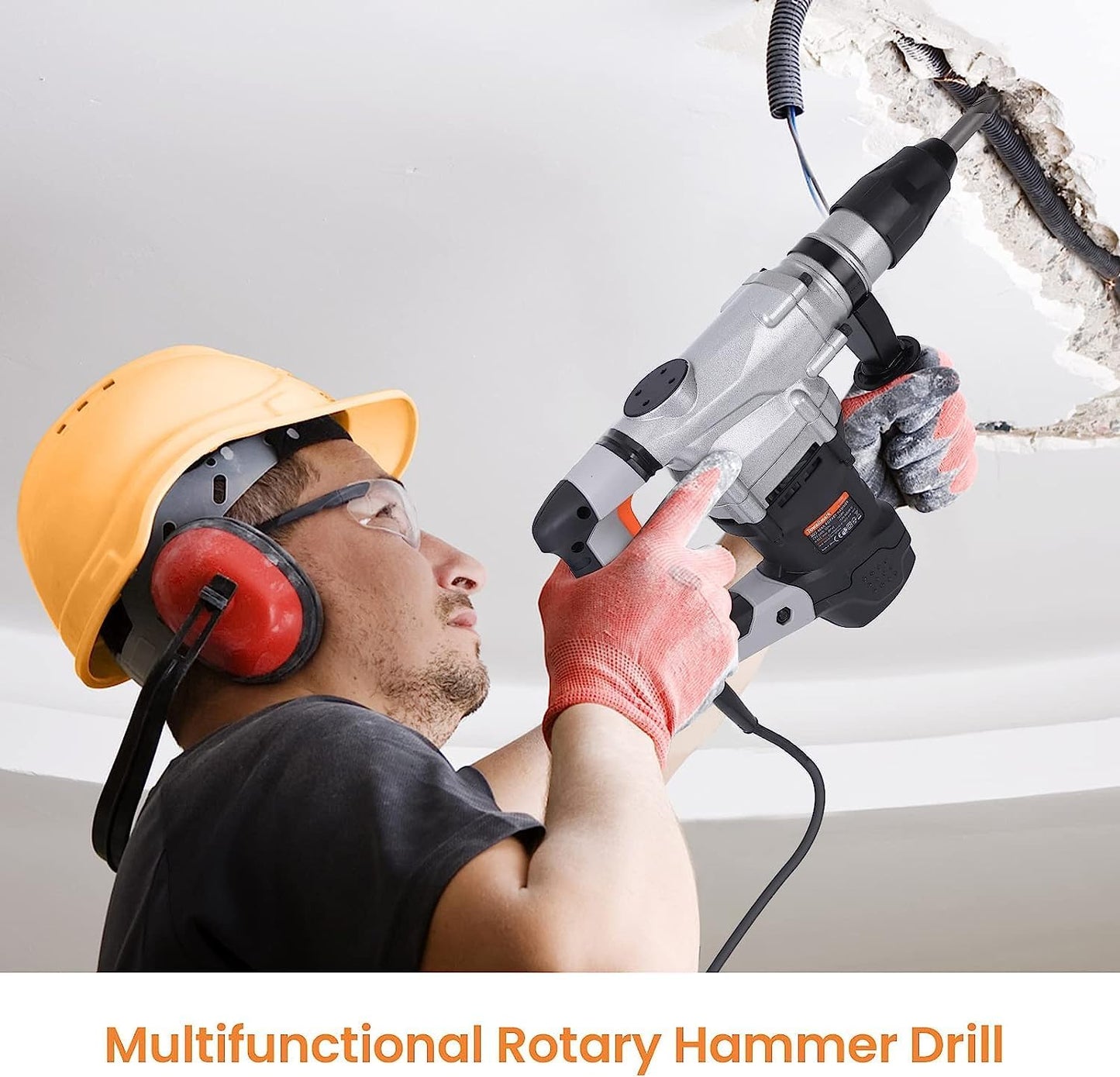 1600W Rotary Hammer Drill - 1-9/16", 13-Amp, 3600BPM, 9J - 3 Functions Demolition for Concrete, Stones, Brick walls - Includes Drill Bits, Point, Carrying Case