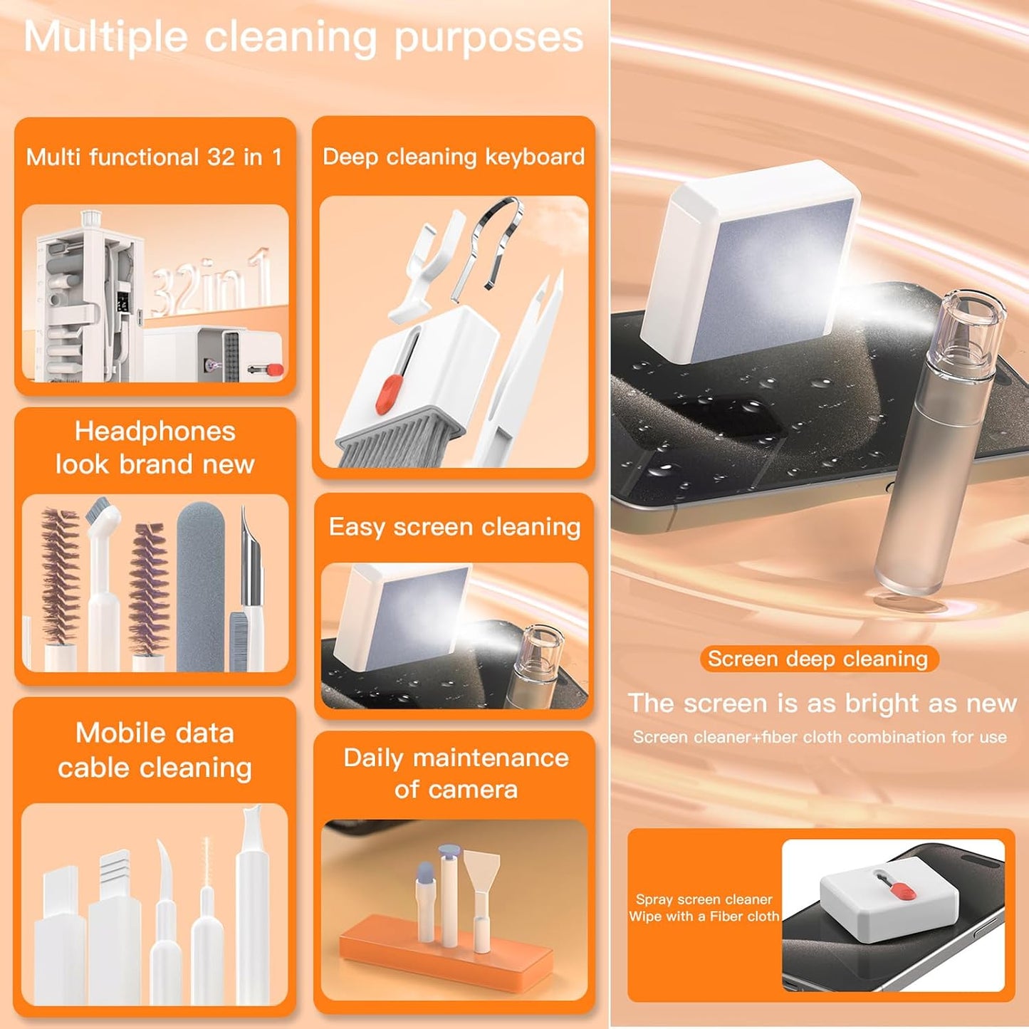 LOKEKE 32-in-1 Multifunctional Cleaning Brush Kit, All-in-One Laptop Cleaning Tool, Portable Electronics Cleaning Brush