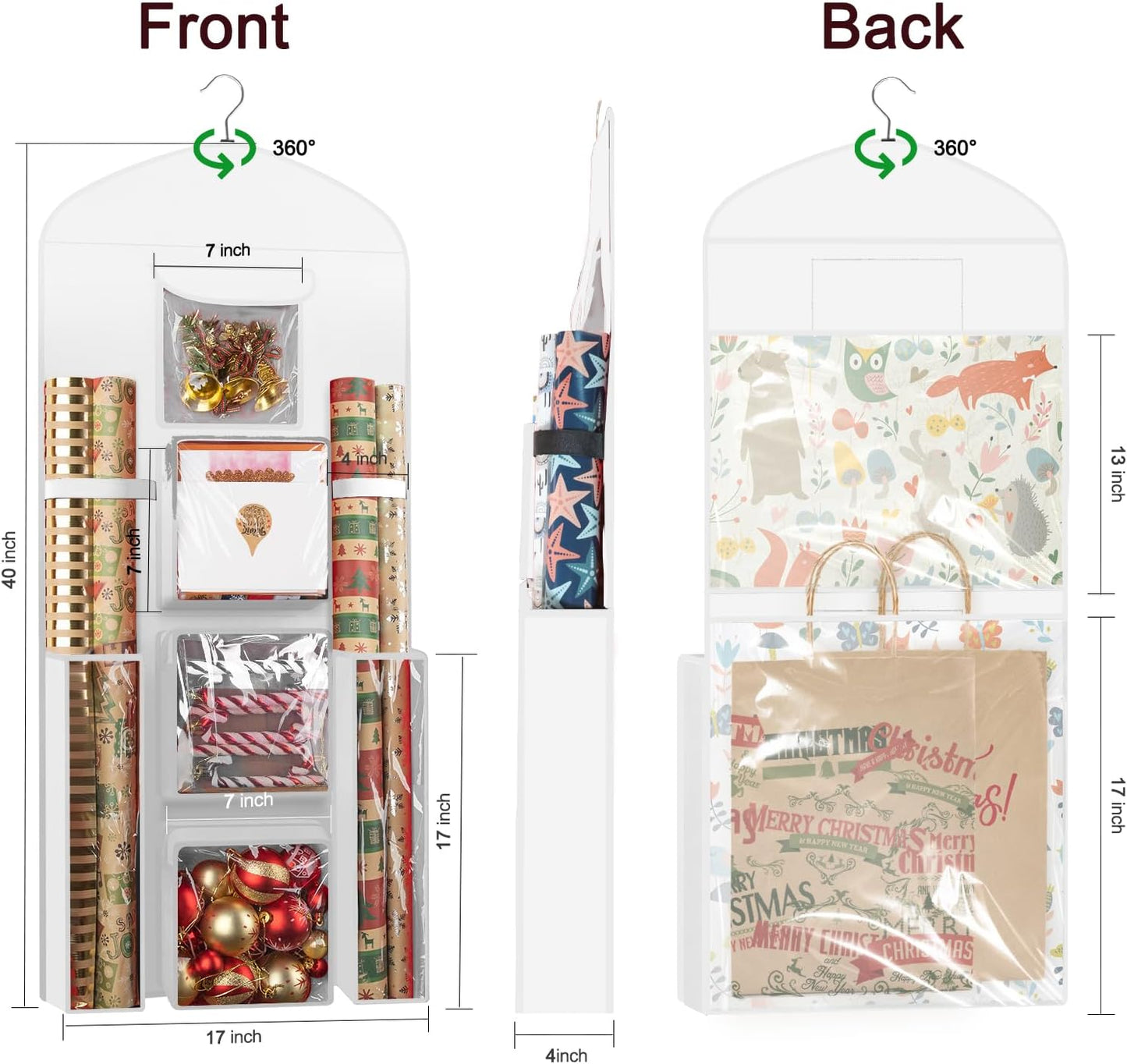 Woodoulogy Gift Wrapping Paper Storage Bag - 40" X 17" Double-Sided Christmas Organizer | Oxford Craft Roll Holder