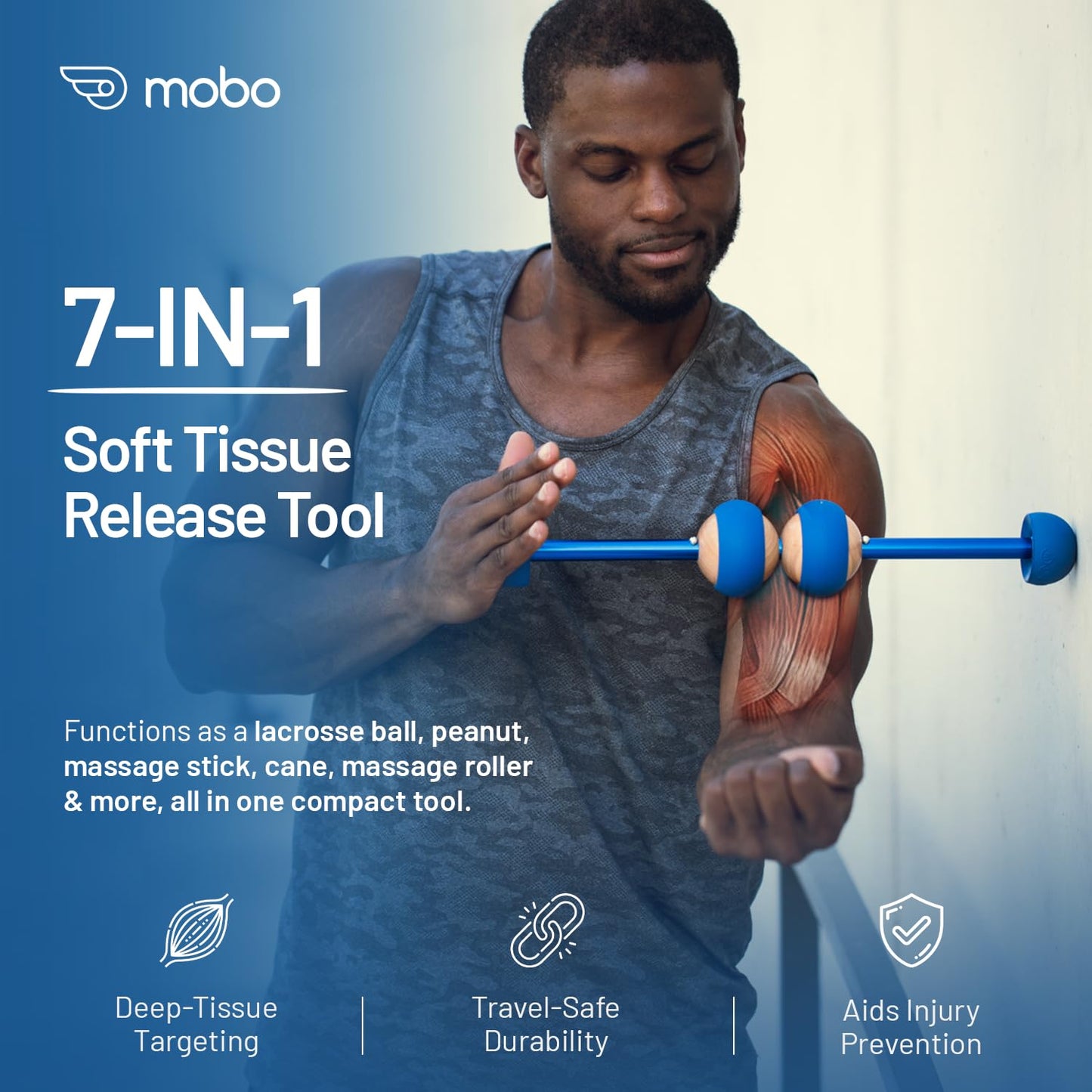 MOBO 7-in-1 Muscle Roller Stick – Full-Body Massage Roller for Myofascial Release, Trigger Point Therapy, Muscle Recovery, Deep Tissue Leg & Back Pain Relief, Physical Therapy, Gym & Travel Use