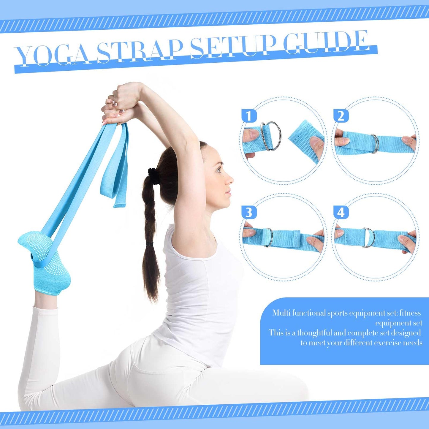 Poen 14 Pcs Pilates Equipment Kit for Home Workout Pilates Ring and Ball Set for Women 12'' Circle Yoga Fitness Essentials Kit with Resistance Bands, Yoga Strap, Socks,Bag (Blue,Gray)