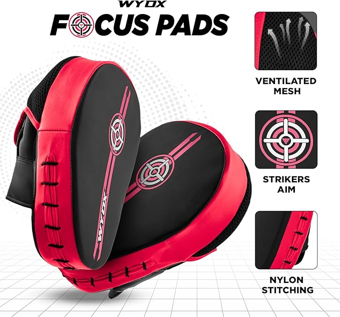 WYOX Curved Focus Mitts for Boxing & MMA | Durable PU Leather Punching Pads with Adjustable Strap | Ideal for Muay Thai, Kickboxing, Martial Arts Training – Hand Target Strike Shield for Men & Women
