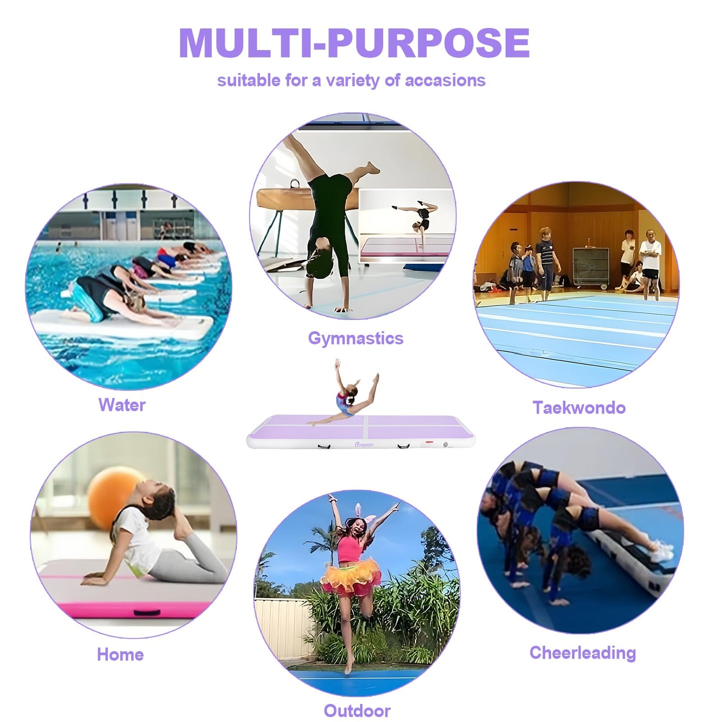 FBSPORT 10ft Inflatable Air Gymnastics Mat Training Mats 4 inches Thickness Gymnastics Tracks for Home Use/Training/Cheerleading/Yoga/Water with Pump