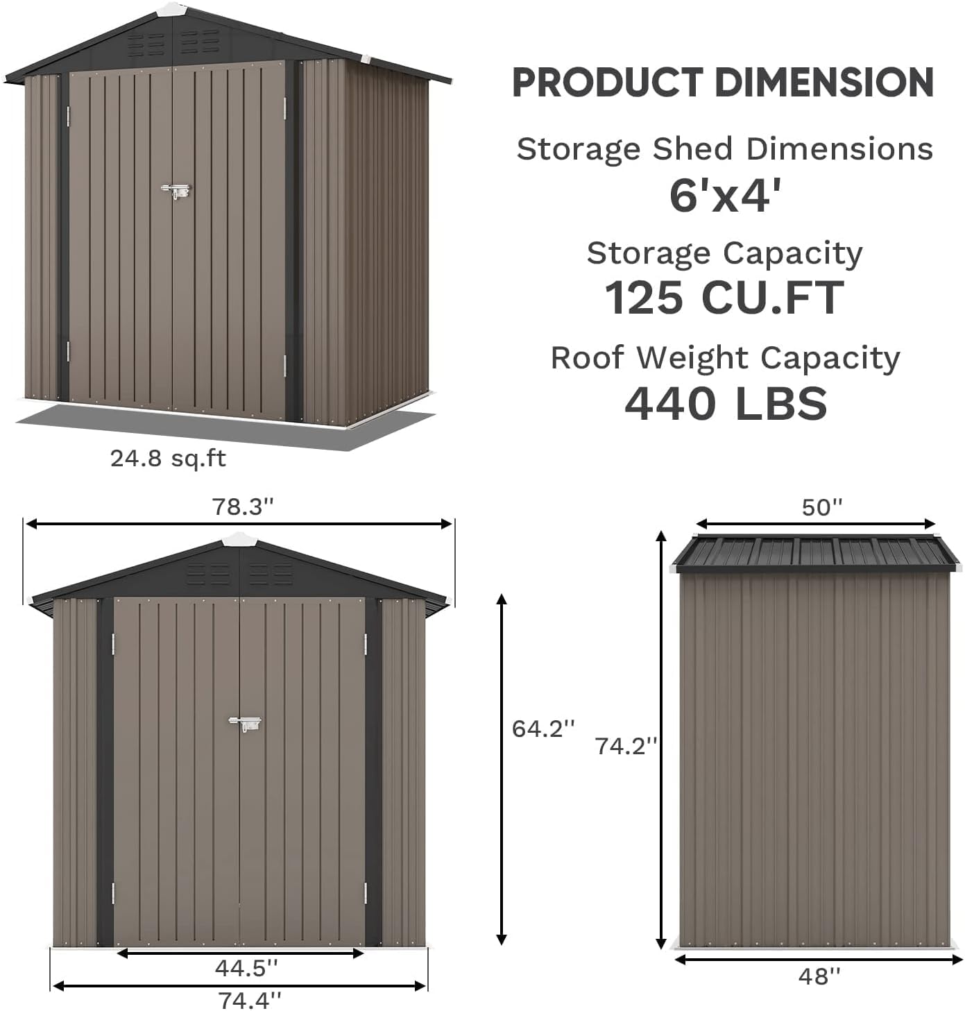 Patiowell 6x4 FT Storage Shed, Outdoor Metal Sheds with Lockable Door and Sloping Roof, Waterproof Outside Utility Garden Tool Shed with Breathable Vents for Patio Lawn Backyard, Brown