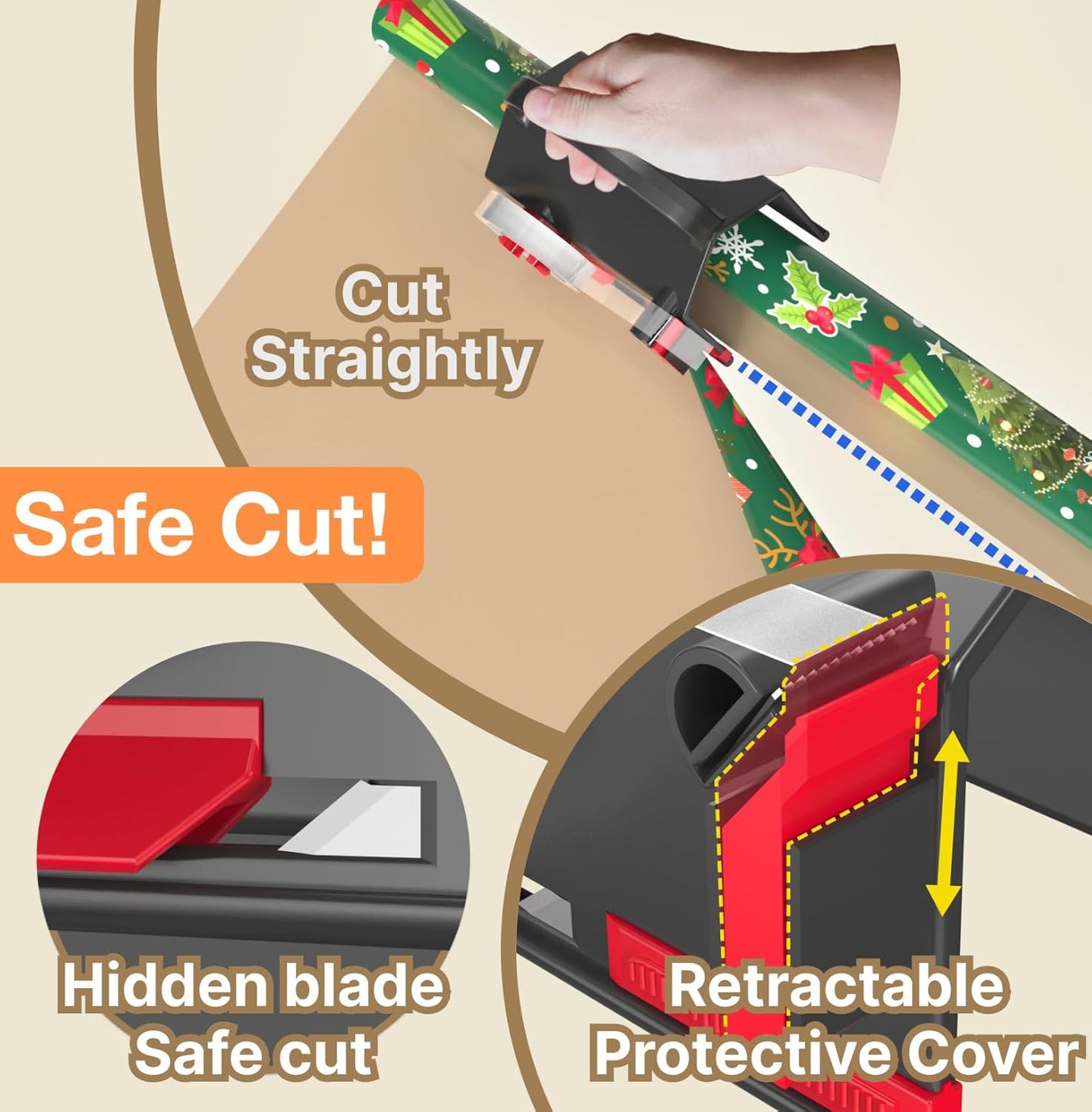 Wraprocut Wrapping Paper Cutter & Tape Dispenser - 2-Pack with 4 Tapes for Easy Holiday Gift Wrapping