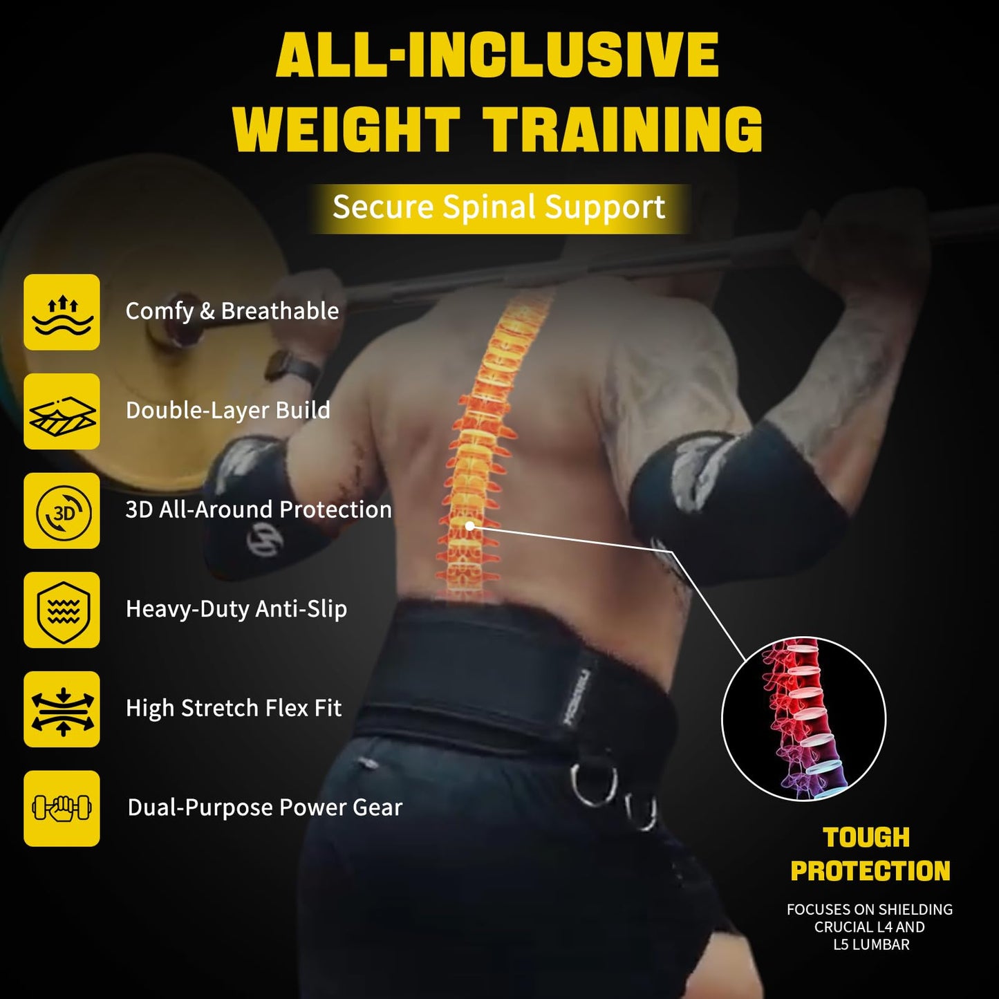 2-in-1 Weightlifting Belt & Dip Belt with 41 IN Steel Chain, Double-Layer Design, Powerlifting Gym Belt for Pull Up, Squat, Deadlifts & Added Weight Training, Unisex for Men & Women(Large)
