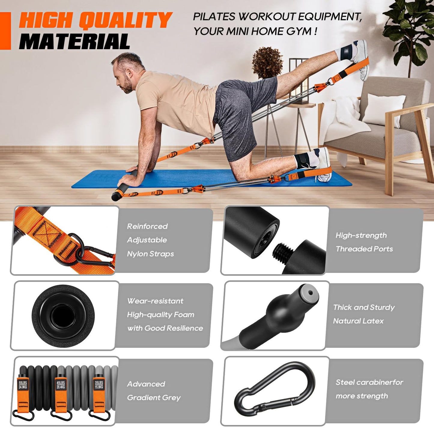 KUTIZE Pilates Bar Kit with Resistance Bands, Heavy Duty Pilates Equipment for Men, Training Bands with Handles for Legs, Hip, Back, Arm, Abs, Chest, Shoulders, Portable Home Gym Workout Equipment