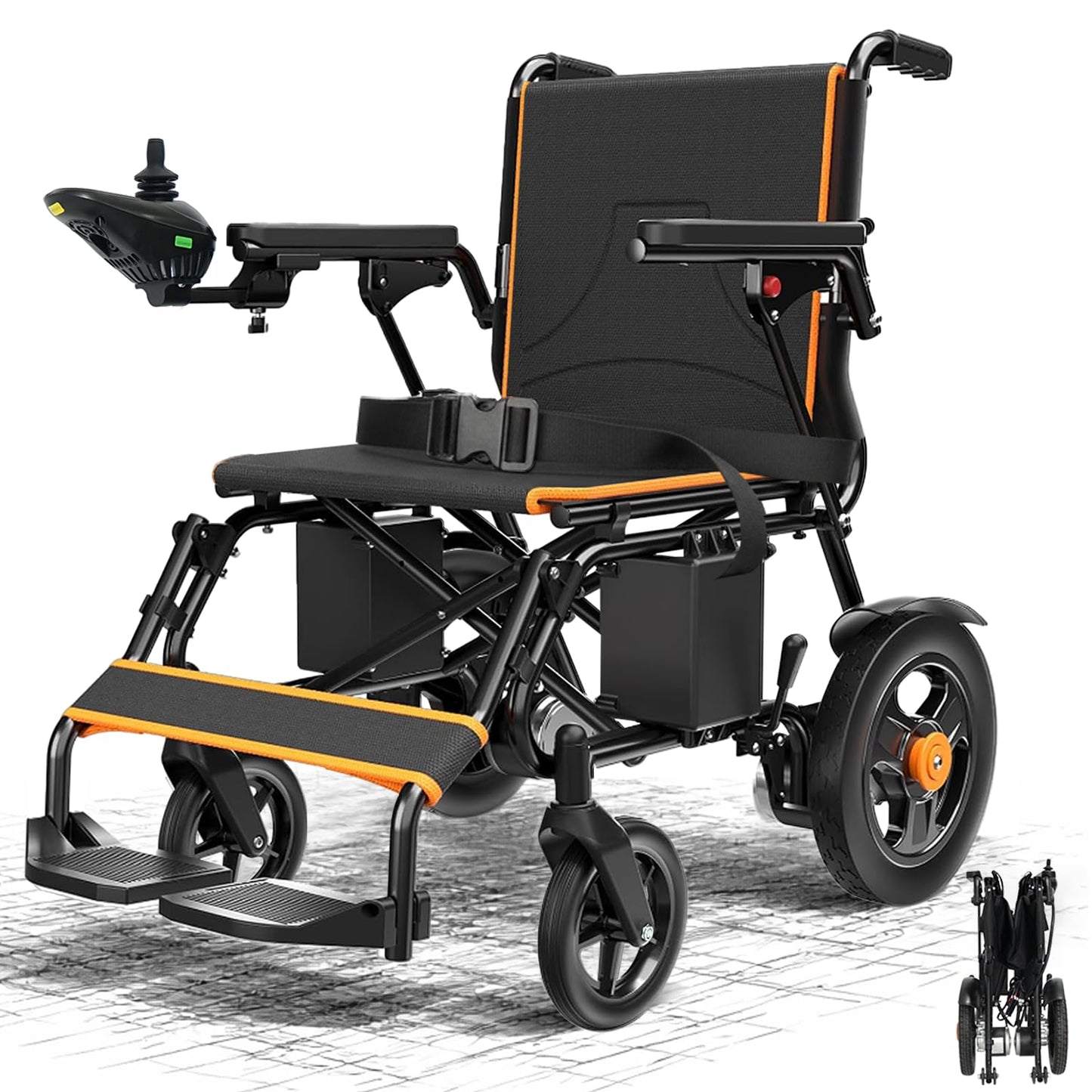 Electric Wheelchair for Adults – Foldable & Portable | 500W Dual Motors, Motorized Power Wheelchair, 15+ Travel Range, 300 lbs Capacity, Comfortable & Safe for Seniors (Orange)