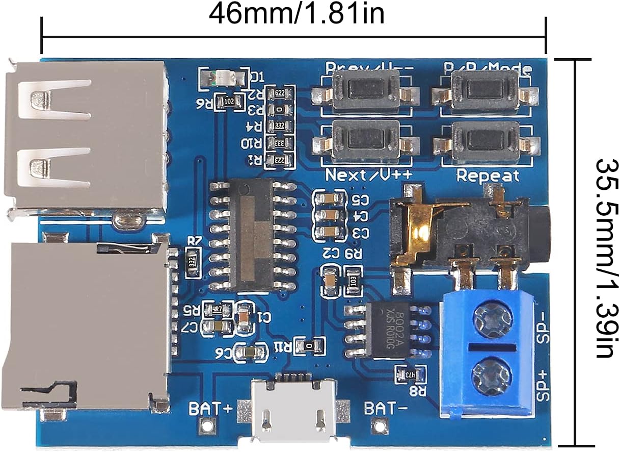 AITRIP 5PCS MP3 5V TF Card U Disk Play Decoder Player Module with Audio Amplifier Audio Decoding Player Module Micro