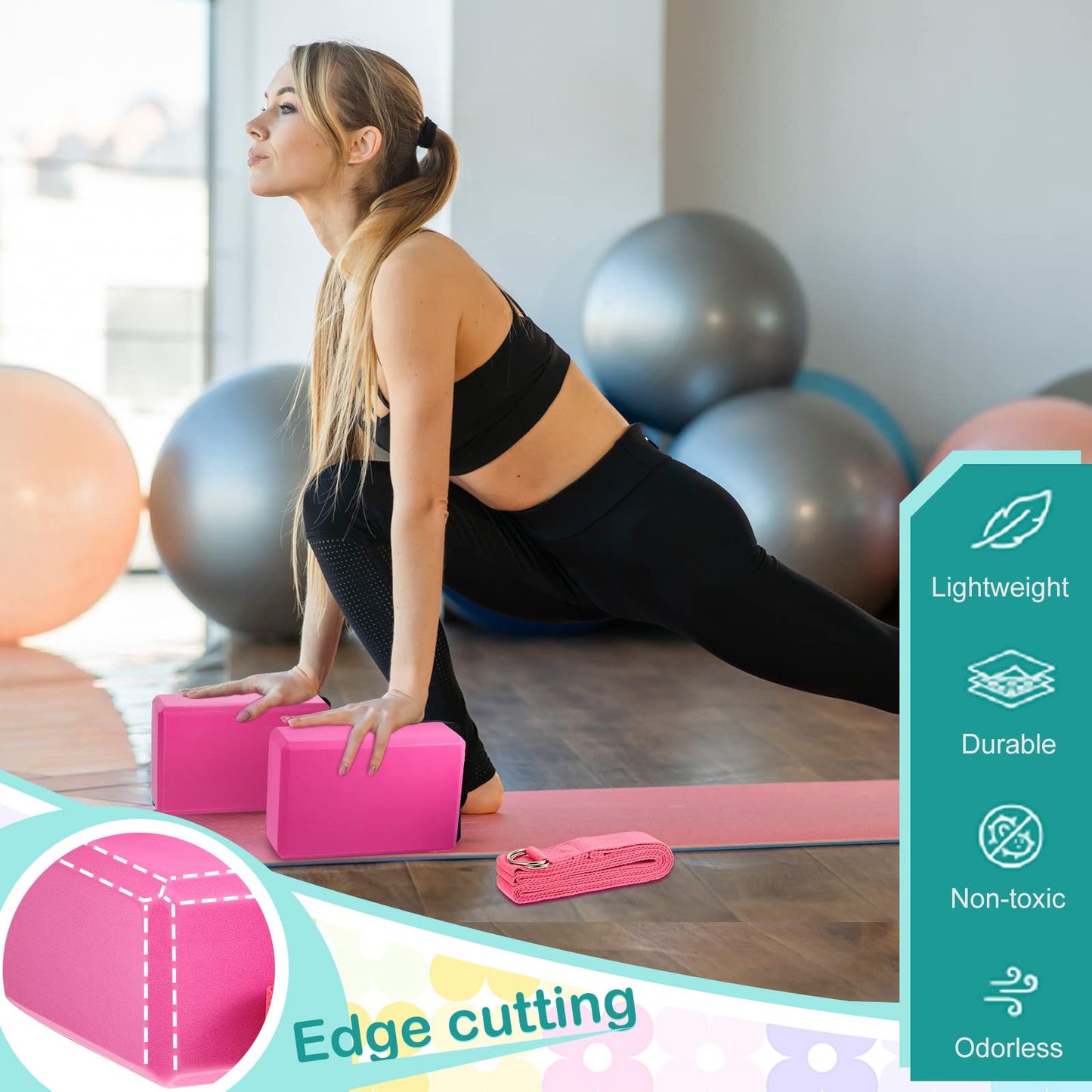 Meooeck 18 Pcs Yoga Blocks and Strap Set Include 12 EVA Foam Yoga Blocks Bulk 9"x6"x3" with 6 Adjustable 8 ft Straps D Ring Non Slip Props for Stretching Pilates Workout Studio Home Gym(Multicolor)