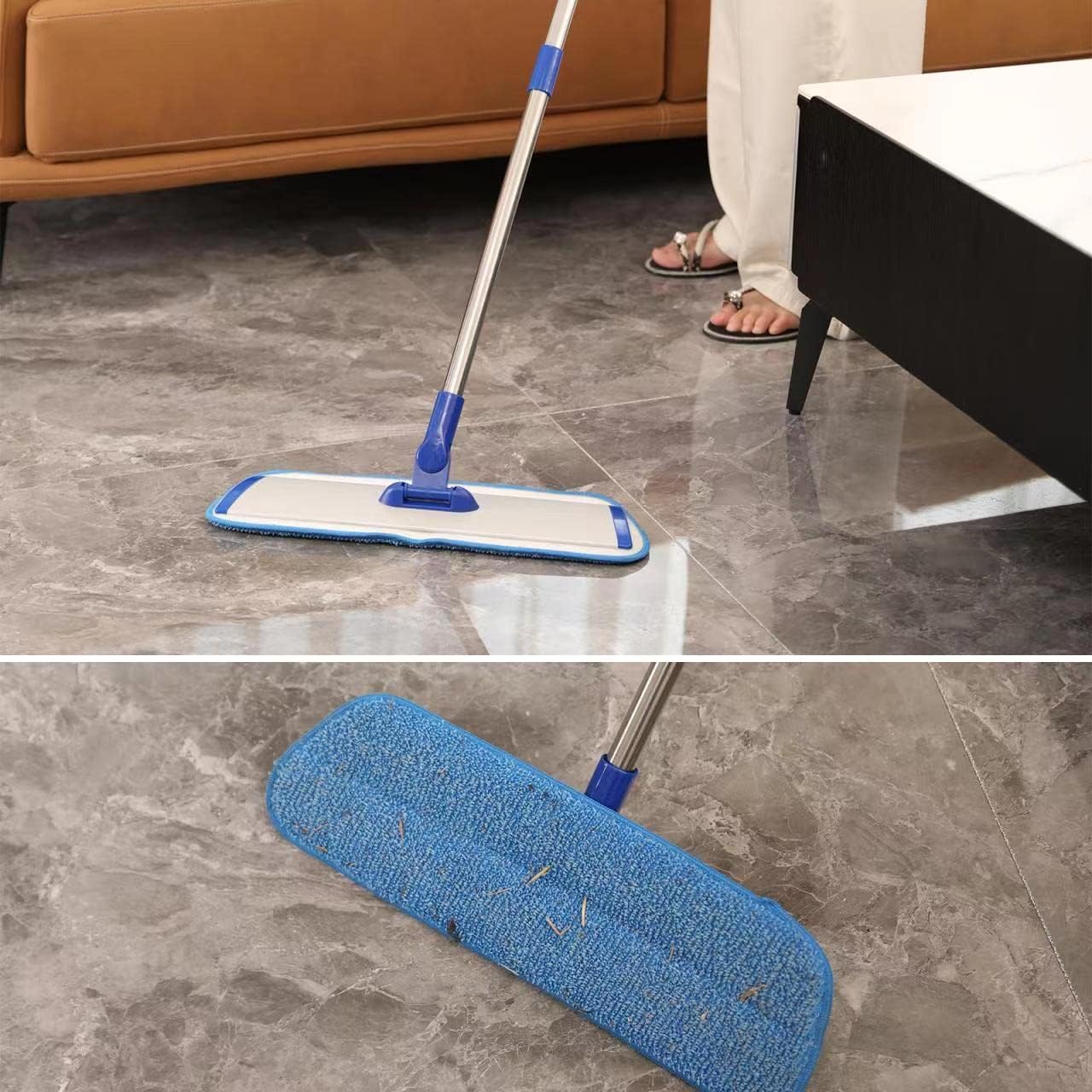 Skiennix 18" Professional Microfiber Mop - Flat Mop with Stainless Steel Handle & 4 Reusable Pads