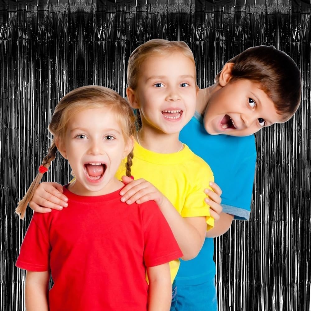 Skiennix 5 Pack Black Party Streamers - Tinsel Foil Fringe Curtains for Halloween & Birthday Decor