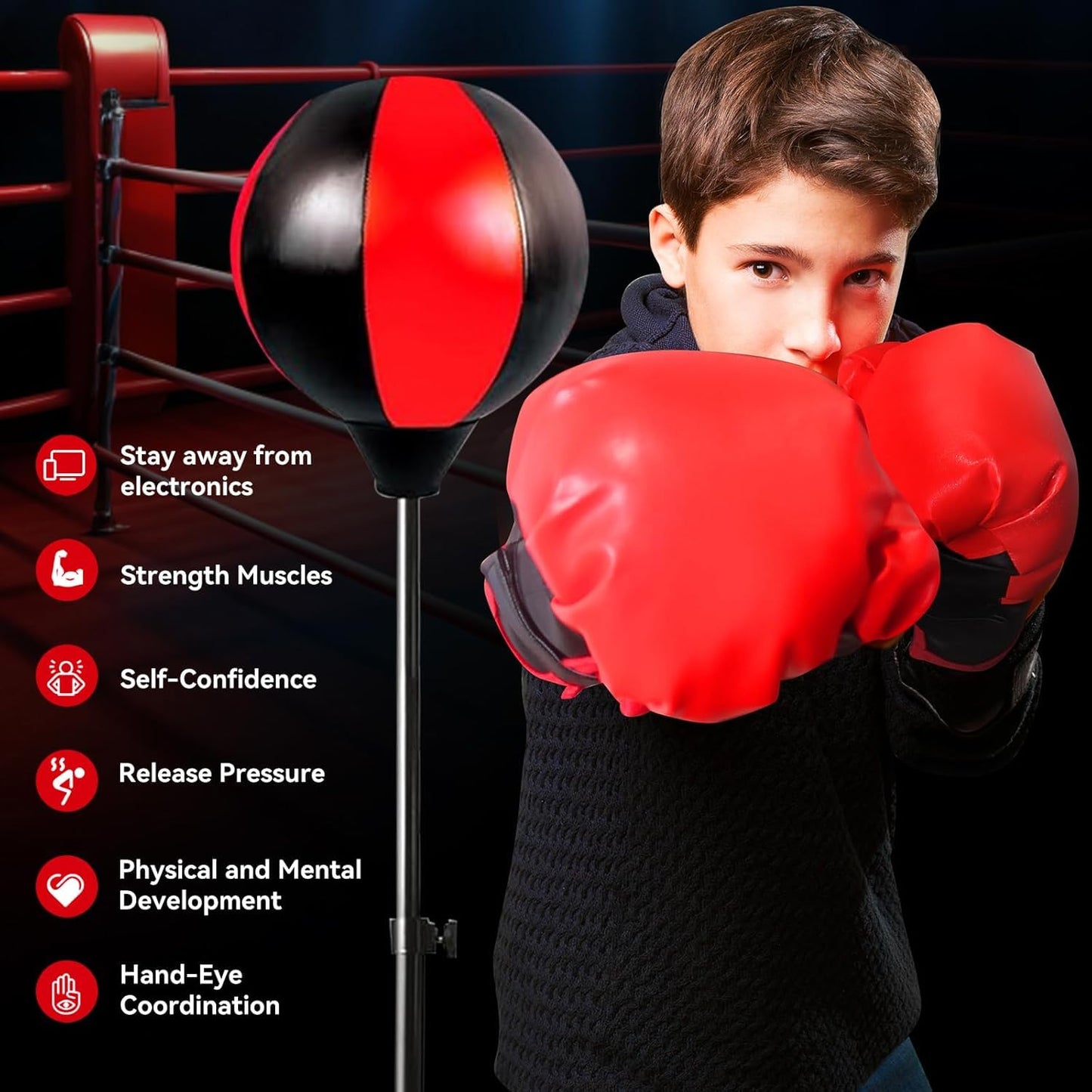 Punching Bag for Kids 3-8 Years Old, Kids Boxing Bag Set with Gloves & Adjustable Stand, Sports Toy for Boys
