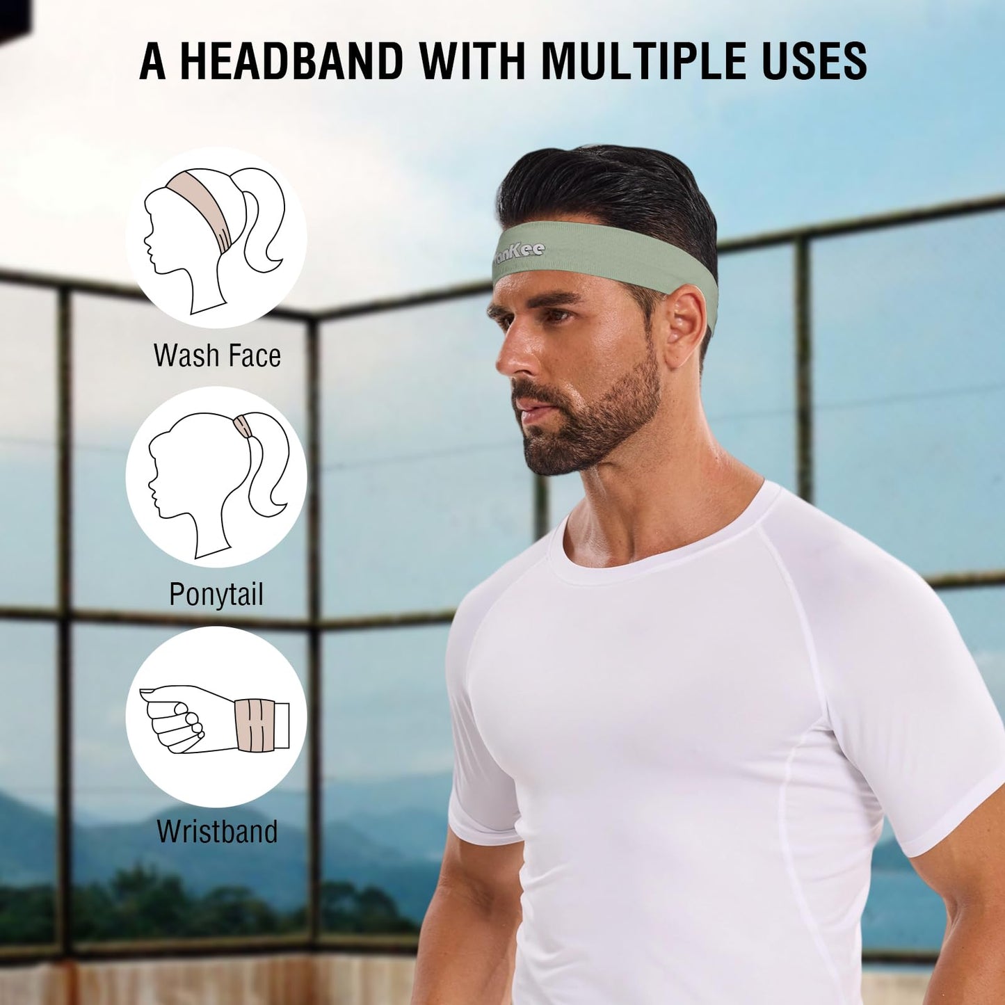 VanKee Sports Headbands for Men Cooling Sweatbands for Women Moisture Wicking Non Slip Workout Athletic for Running Yoga Tennis Basketball Fitness
