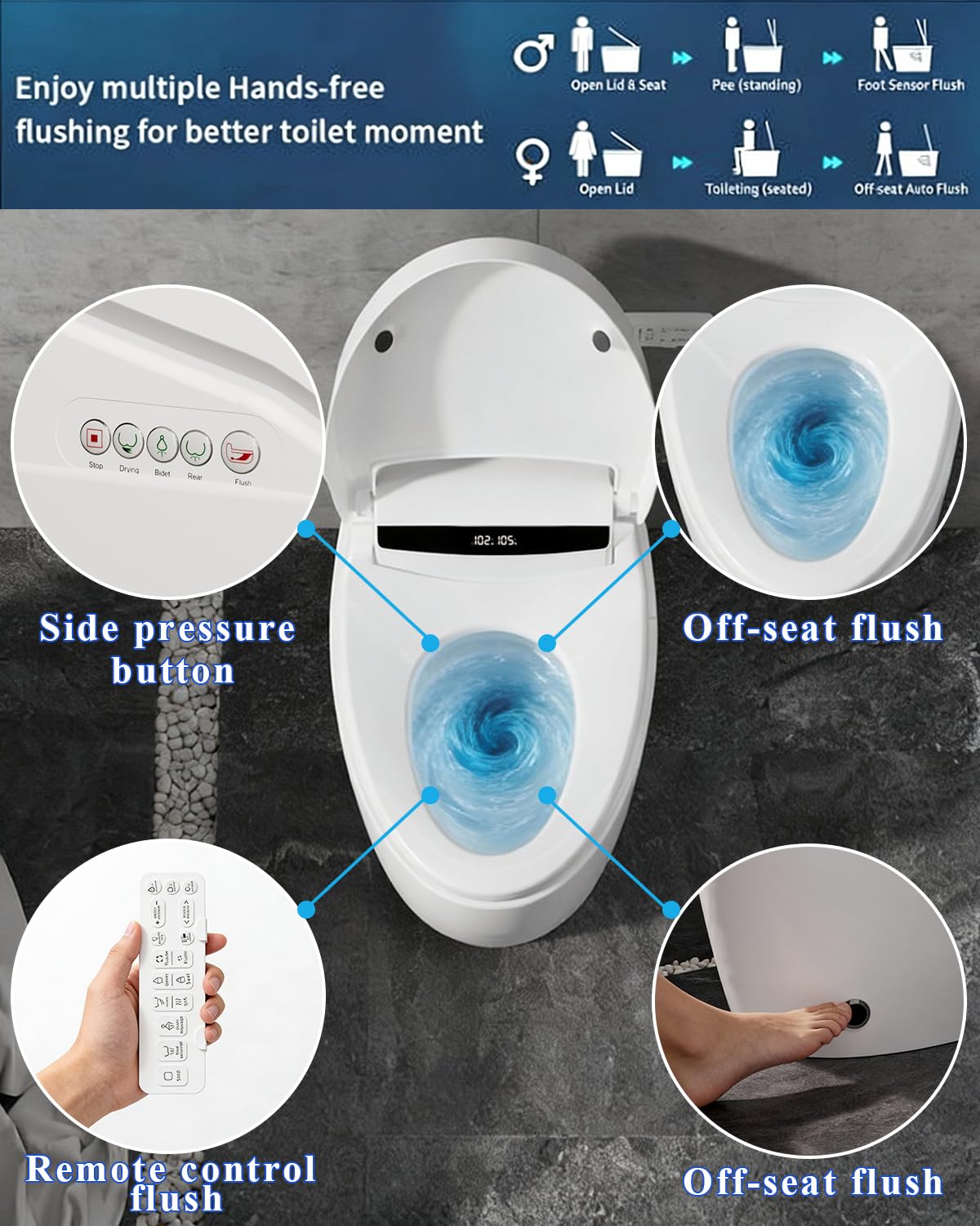 TOTTE Smart Toilet with Bidet Built-in, Auto Open/Close Lid, One Piece Elongated Toilet with Instant Warm Water & Warm Air Dryer, Self-Cleaning Technology, Night Light, Tankless Toilet, ECO Mode