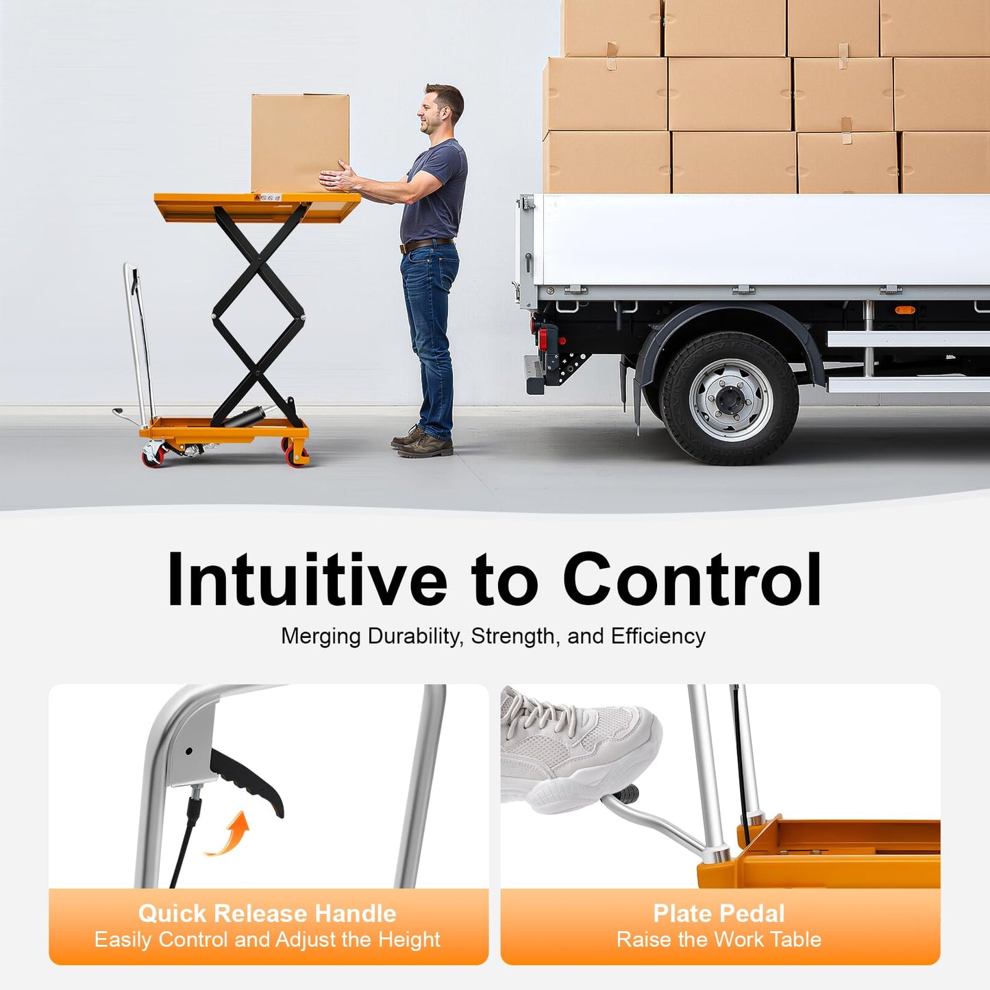 Hydraulic Lift Table Cart,700lbs Capacity, 49.6in Lifting Height, Single Scissor Hydraulic Lift Table with Less Noise Locking Wheels, Lifting Devices for Material Handling and Transportation