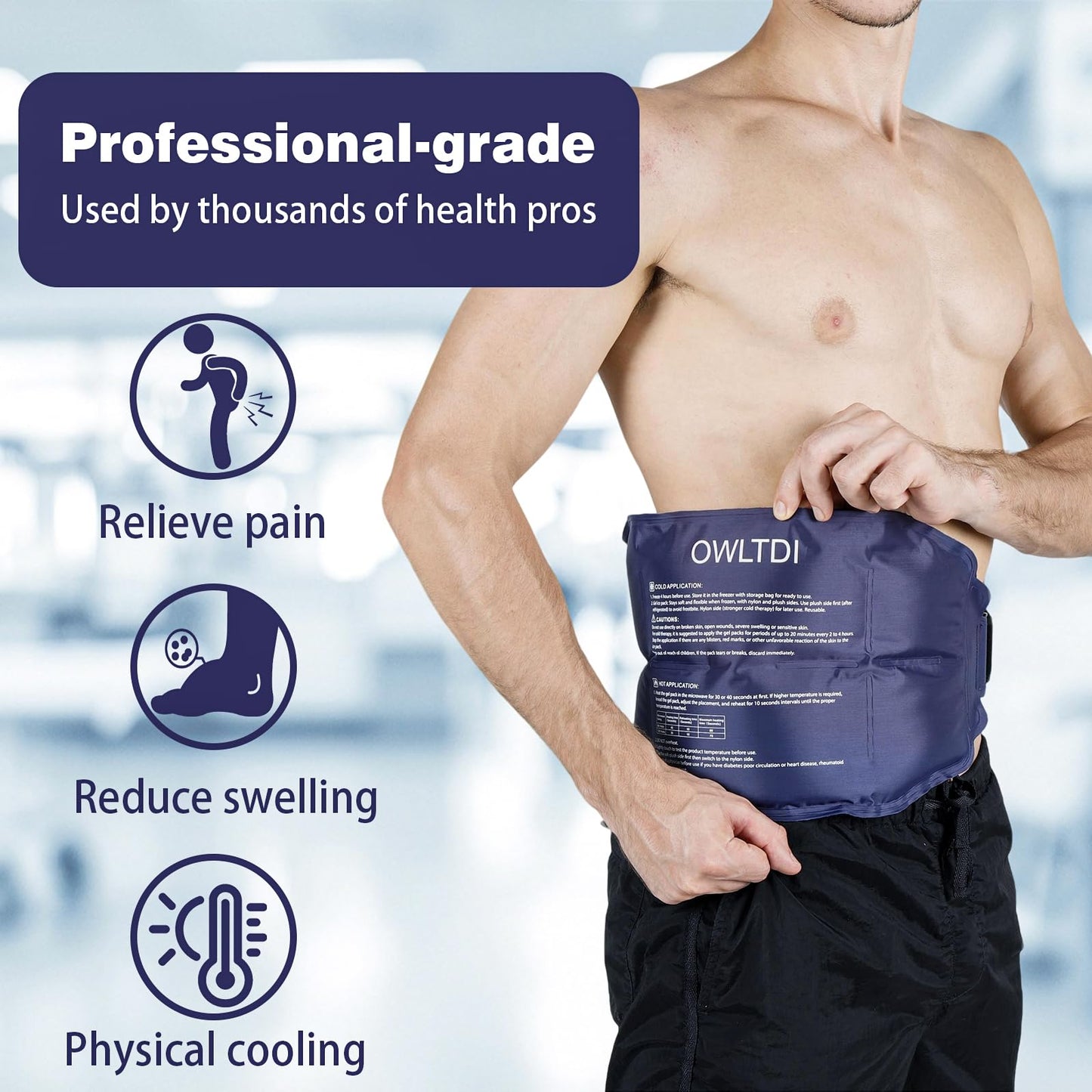 OWLTDI Ice Packs Soft Flexible Gel Pack for Injuries Reusable Cold Hot Therapy for Shoulder Knee Back Elbow Leg Hip Arm for Muscle Relief & Recovery 17.5'' x 9.5'' Navy Blue