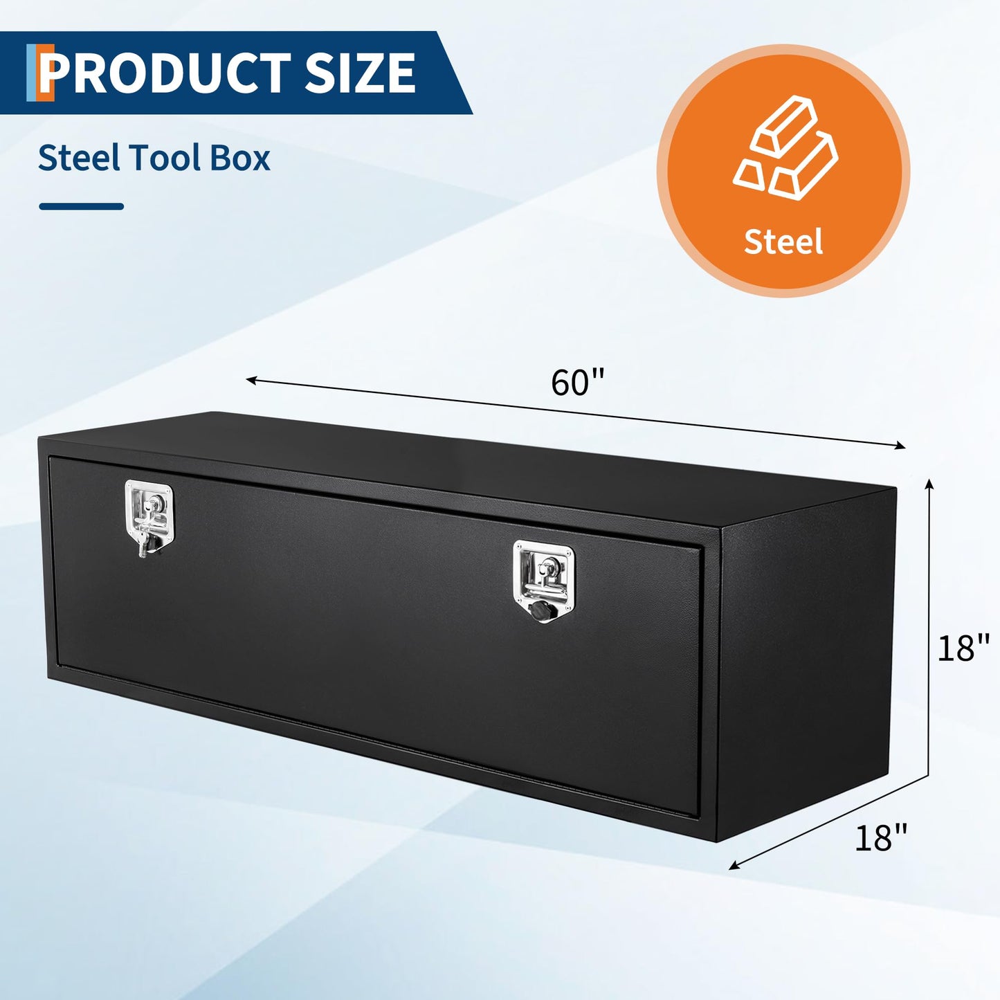 60'' Black Steel Truck Tool Box, Heavy Duty Storage With Lock and Keys, Utility Tool Chest for Pickup Truck Bed, RV