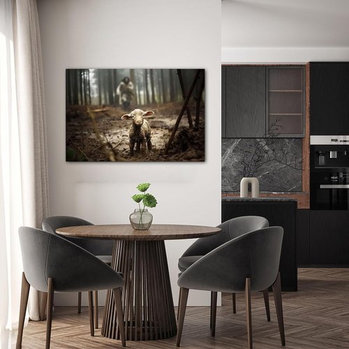 Jesus & Lamb Canvas Wall Art - Modern Christian Decor | Framed 24x36 Inches Picture for Living Room & Bedroom