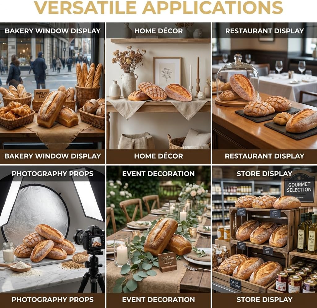 Generic (B22) Realistic Fake Bread for Store Sample Display, Highly Simulated PU Artisan Loaf for Retail Shelves