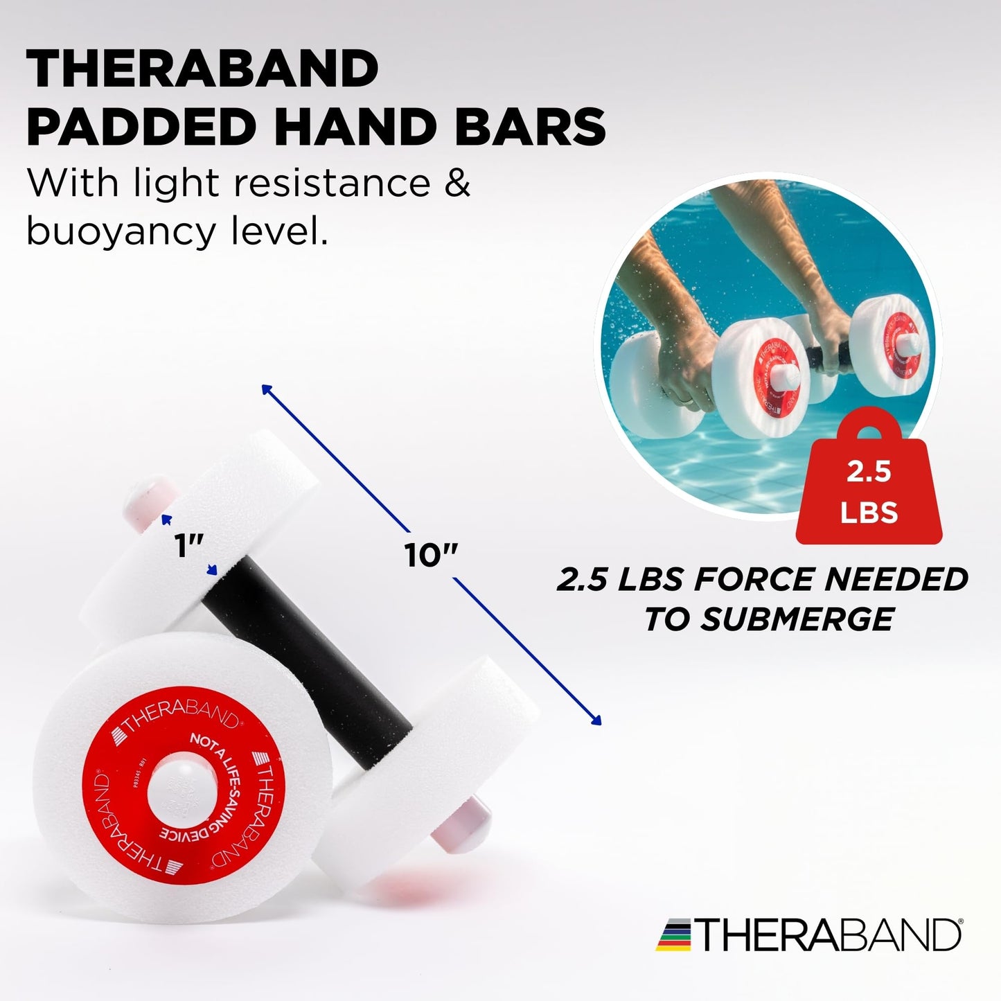 THERABAND Water Weights, Aquatic Dumbbells for Pool Fitness, Pair, Red Light Resistance Level, for Pool Exercise and Water Aerobics for Adults, Foam Pool Weights for Therapy and Fitness Workouts