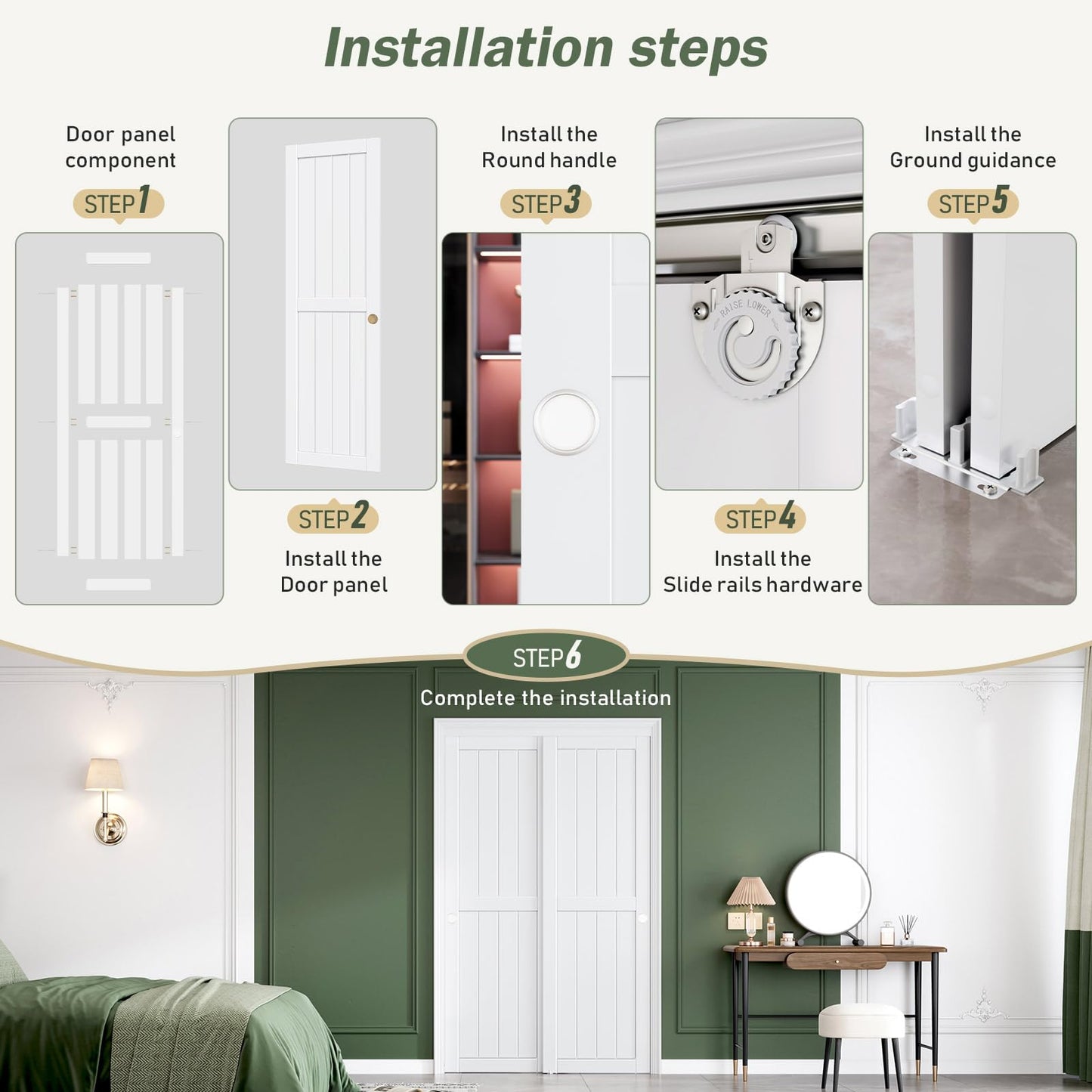 FREDBECK Sliding Closet Doors 48x80(Double 25inch),Bypass Barn Door with Hardware,for Bedroom,White,H Frame,Assemble Required