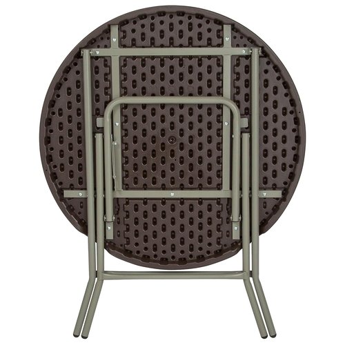 Flash Furniture Trellis Commercial Grade 2.6-Foot Round Brown Rattan Plastic Folding Table