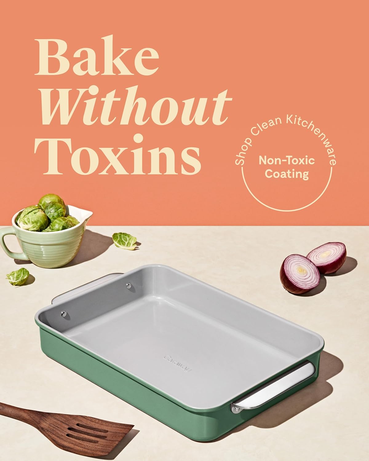 Caraway Non-Stick Ceramic Rectangle Pan Duo | 9”x13” | Naturally Slick & Non-Toxic - Perfect for Brownies & Lasagnas - Sage