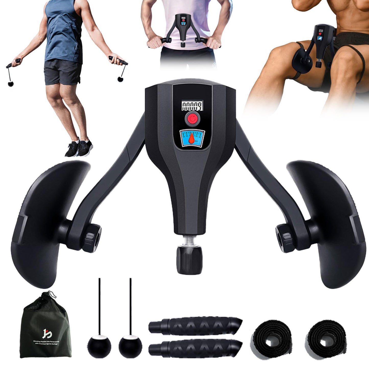 Bula Bola Thigh Trainer Pro 0-132 lbs Adjustable Resistance, Inner Thigh & Pelvic Floor Kegel Exerciser with Arm Workout Handles & Wireless Jump Rope for Home Fitness for Women & Men (Gray)